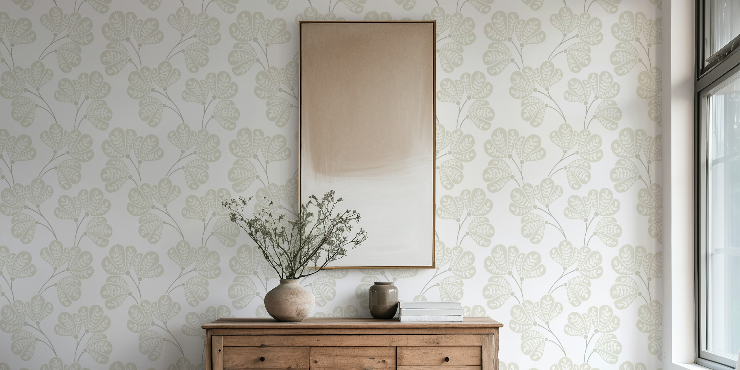 Warm Minimalist Leaves wallpaper displayed in a room