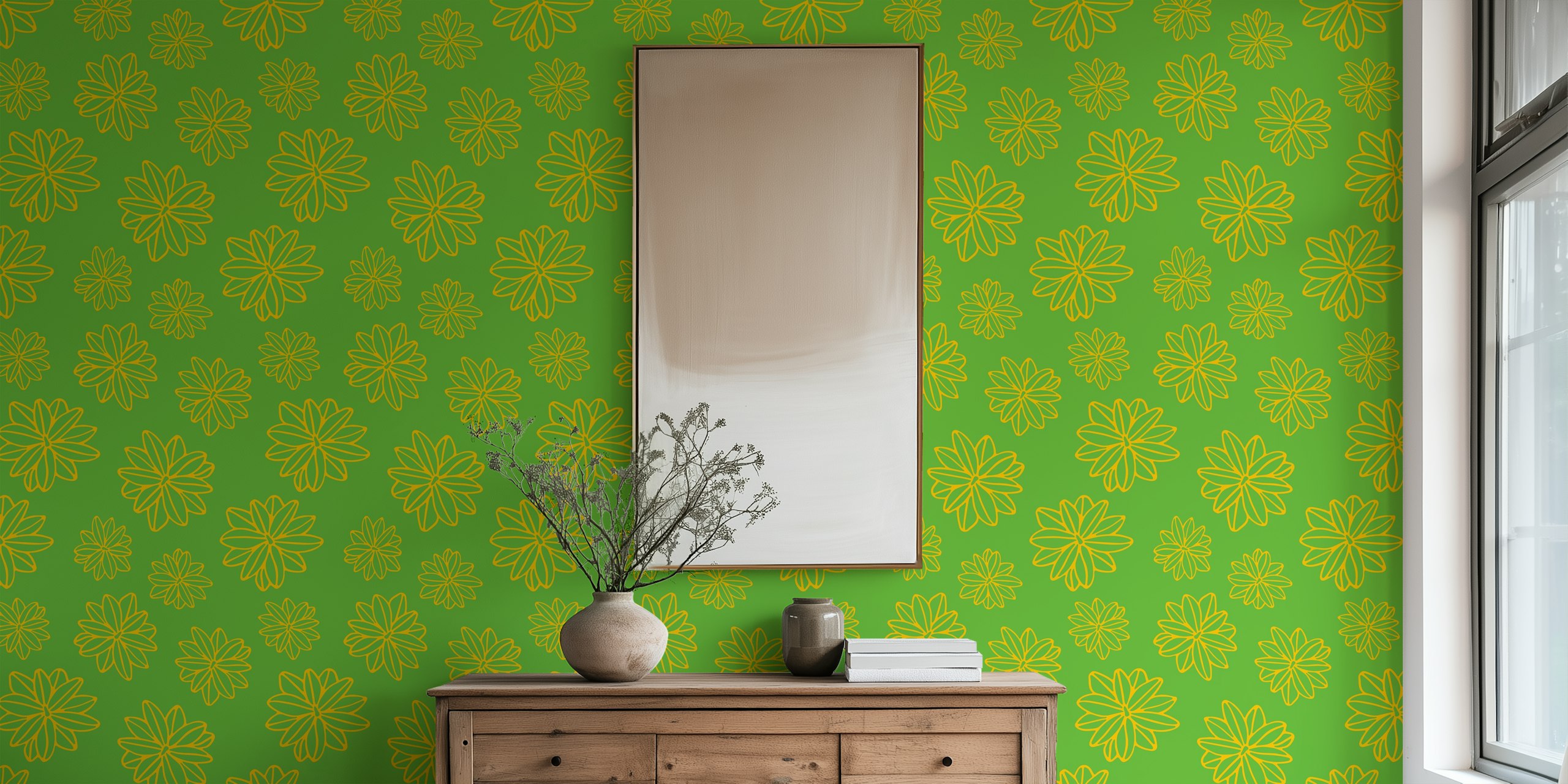 Ταπετσαρία Bloom Big Boho Flowers σε ένα δωμάτιο