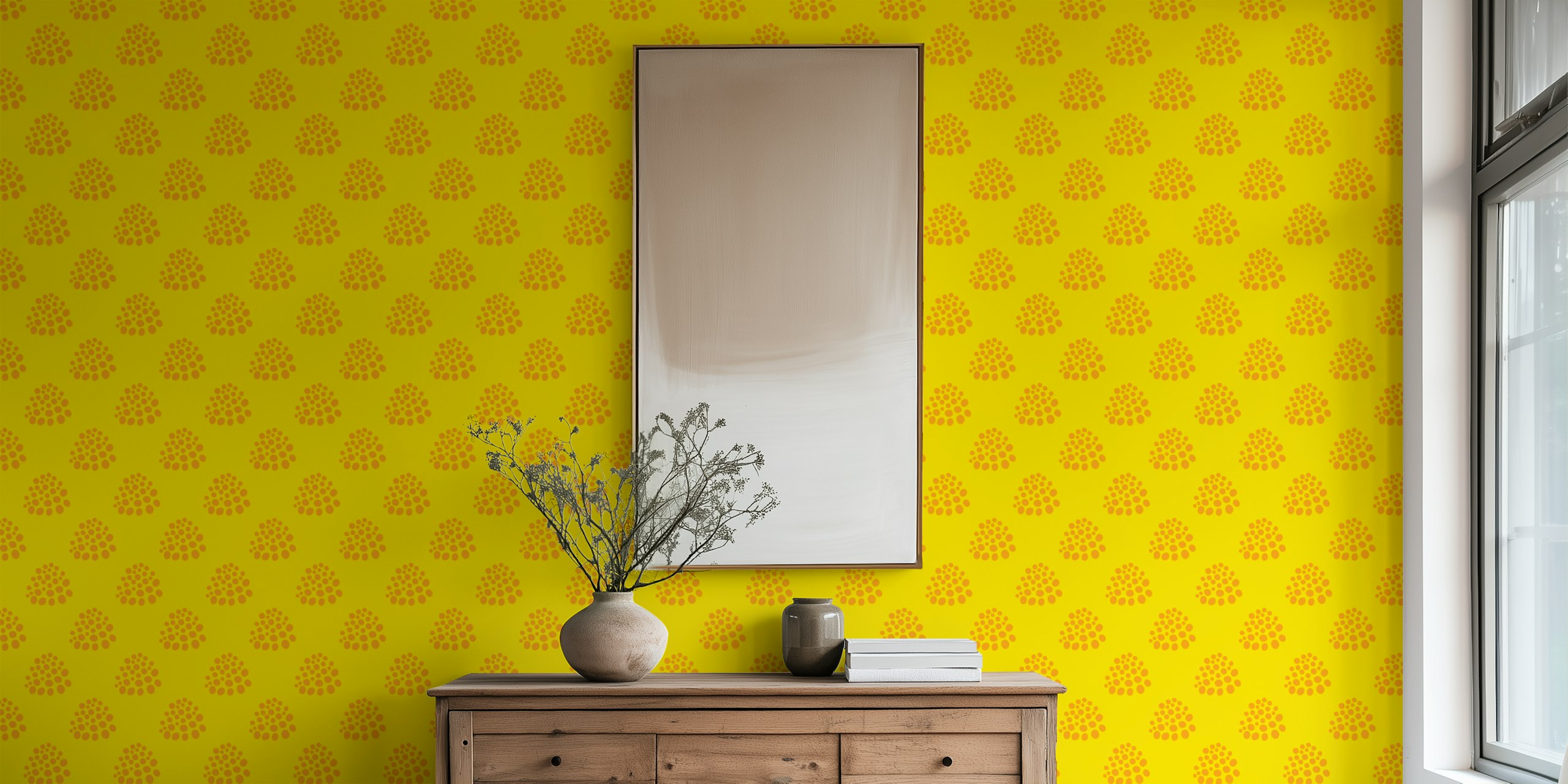 Yellow retro dot abstract wallpaper with blush dots