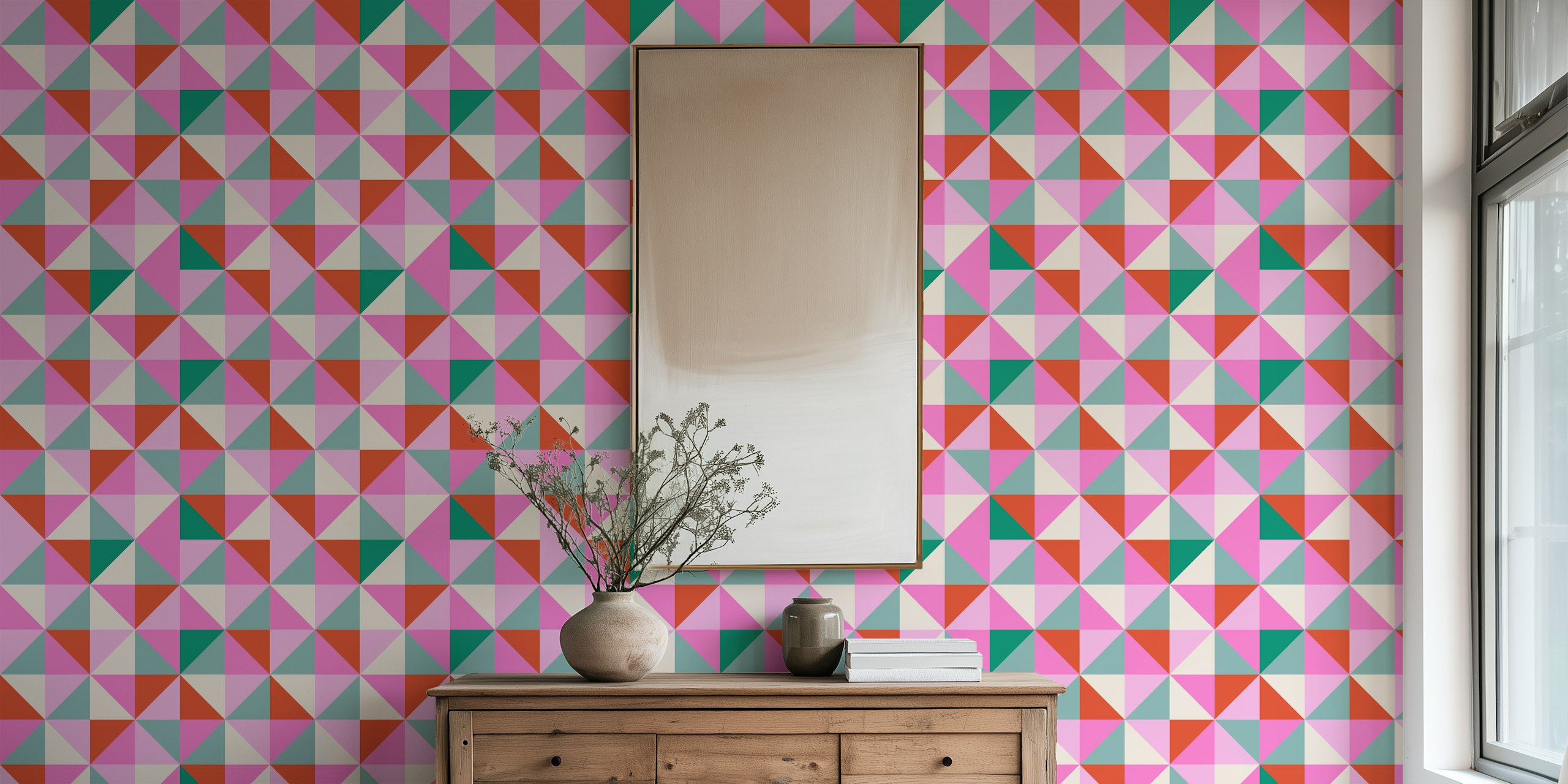 Pinkki ja green moderni geometrinen tapettisuunnittelu