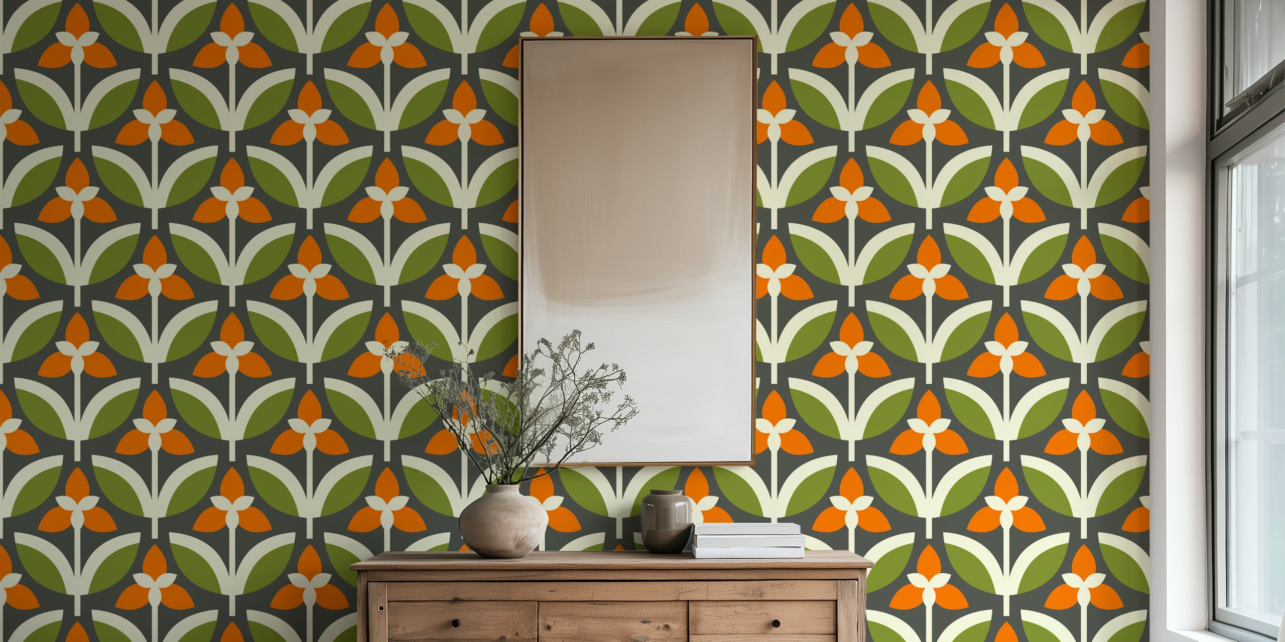 Autumn Flora Retro wallpaper in una stanza