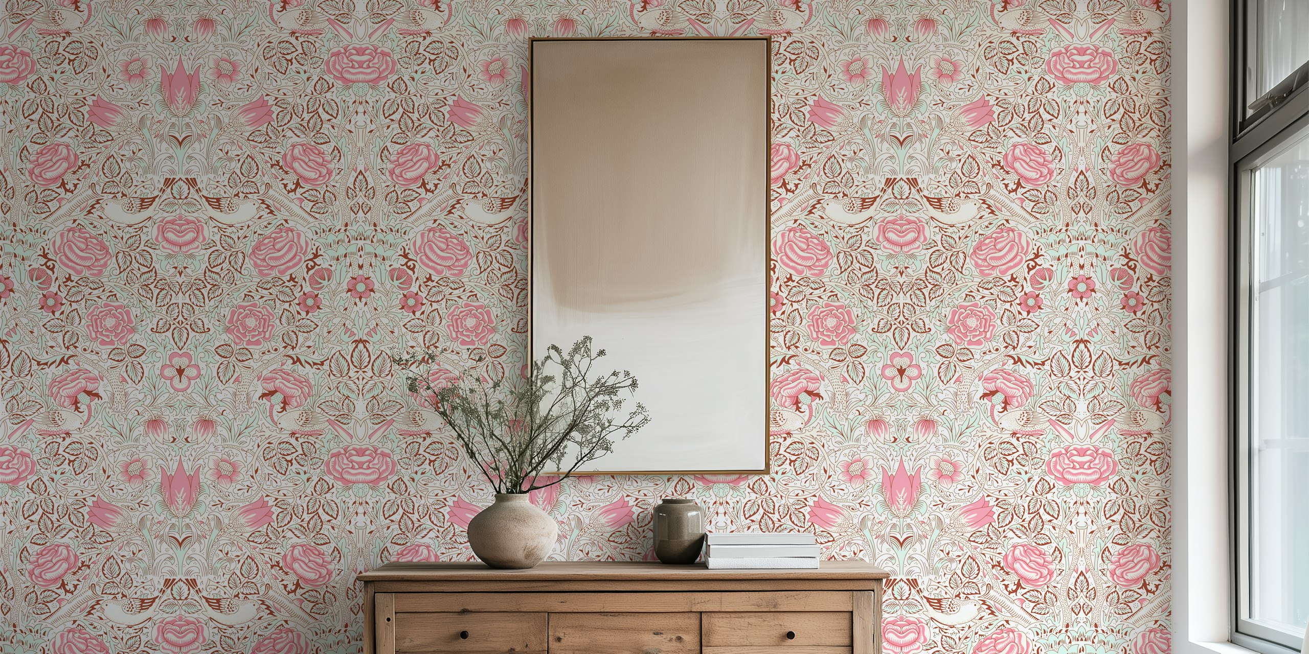 Victorian Rose 16 ivory wallpaper in a room