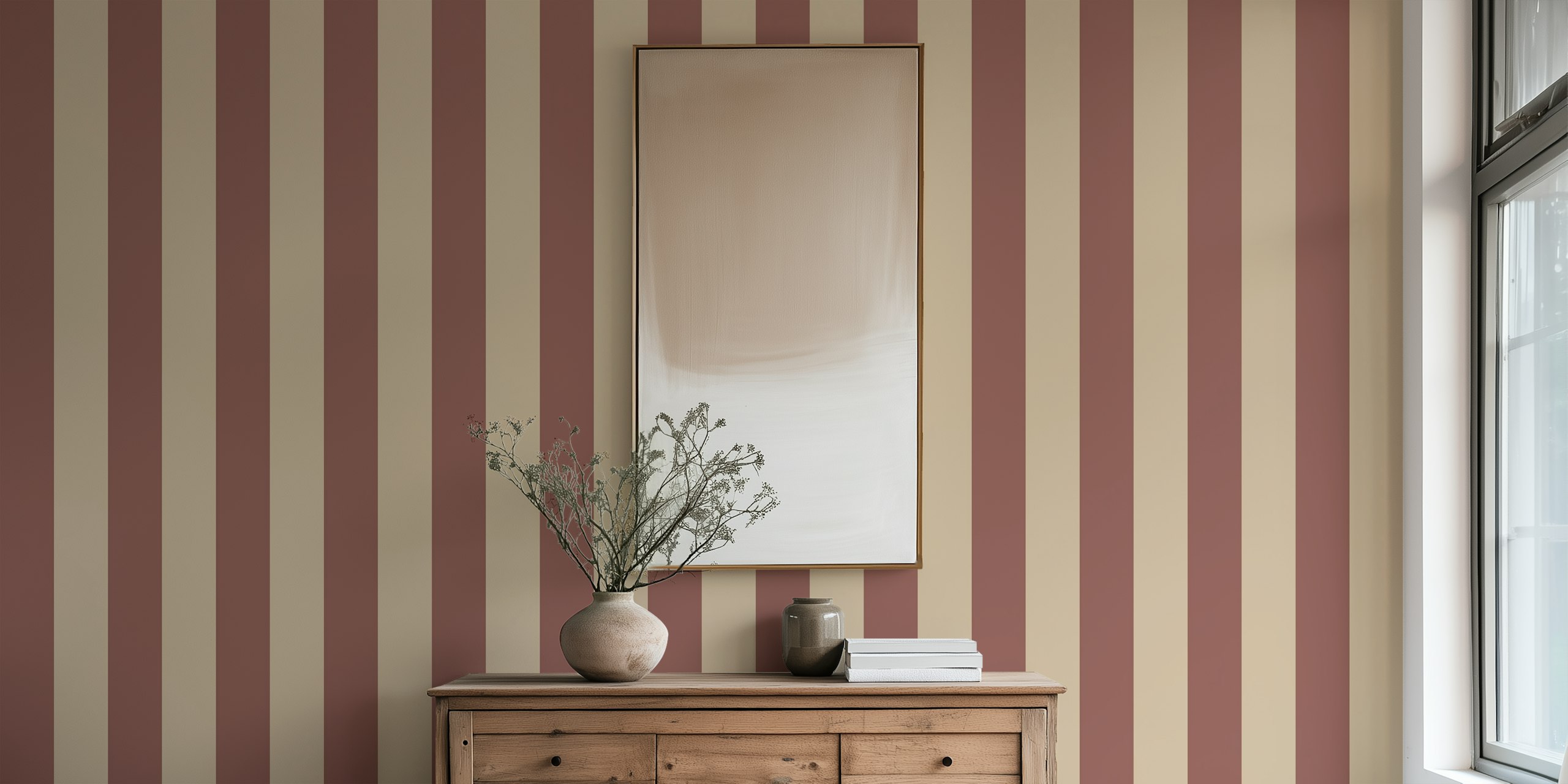 Brown and beige Scandi stripes wallpaper in nursery