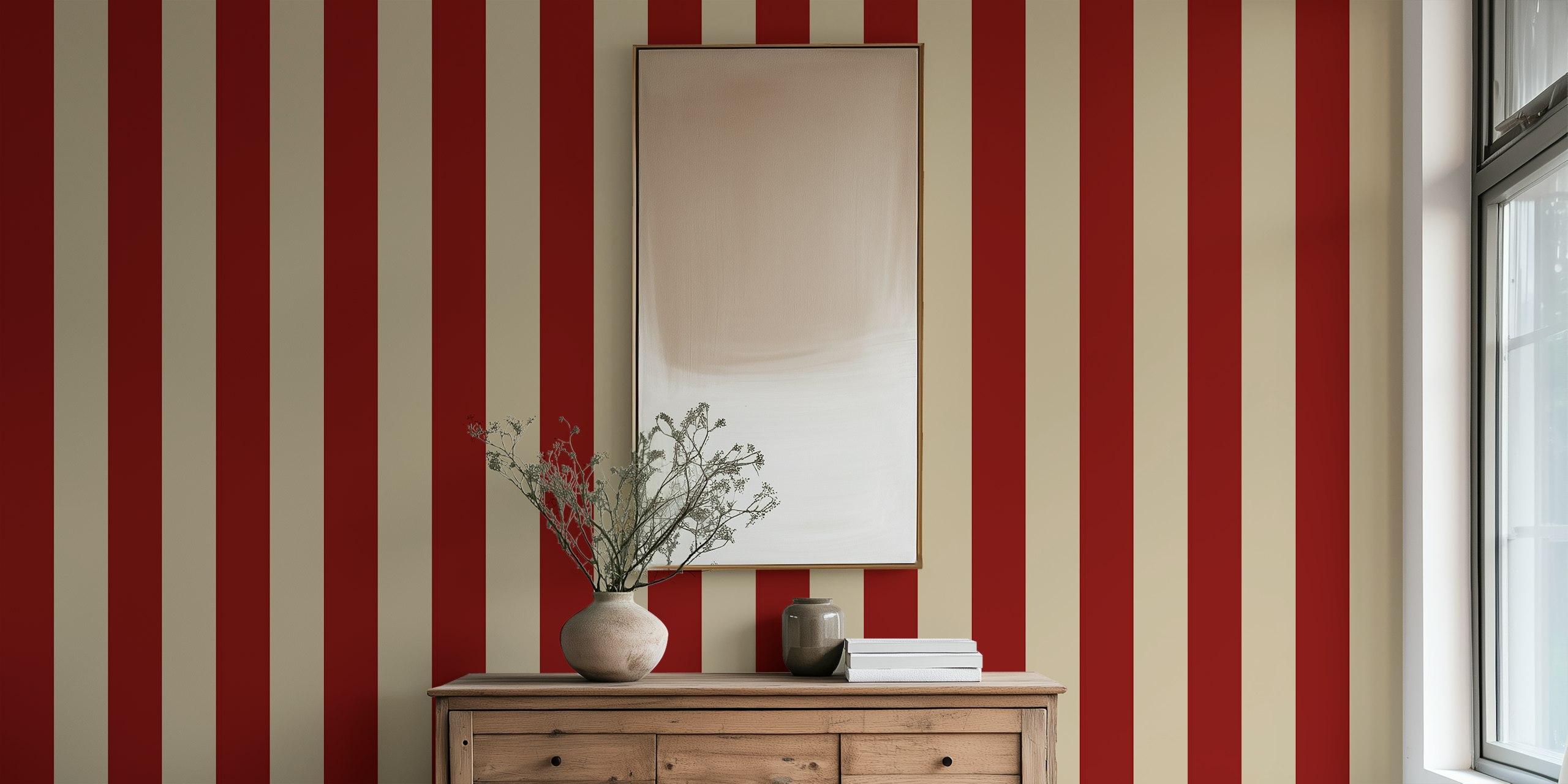Ταπετσαρία Dark Red And Beige Boho Stripes σε ένα δωμάτιο