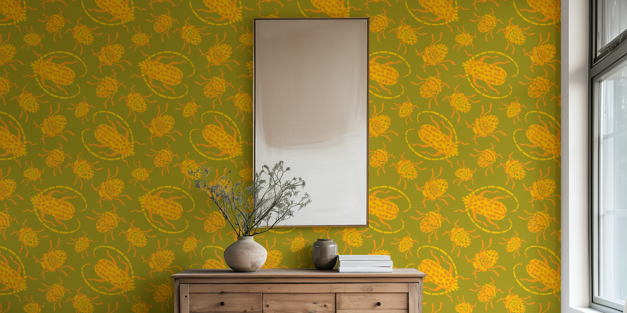 Beetle-mania retro insect bug wallpaper in room