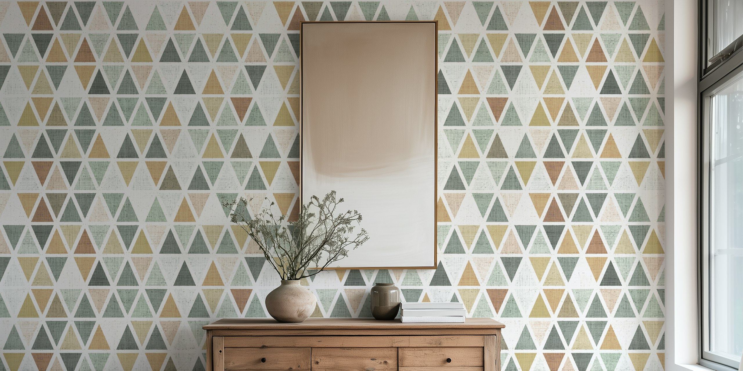Neutral Triangles wallpaper in a room