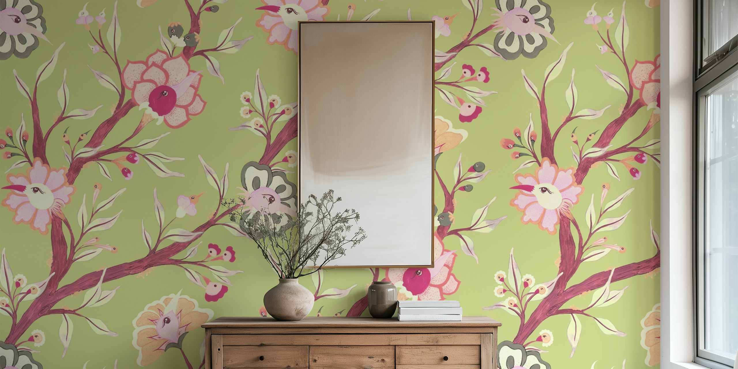 Floral wallpaper design in a room