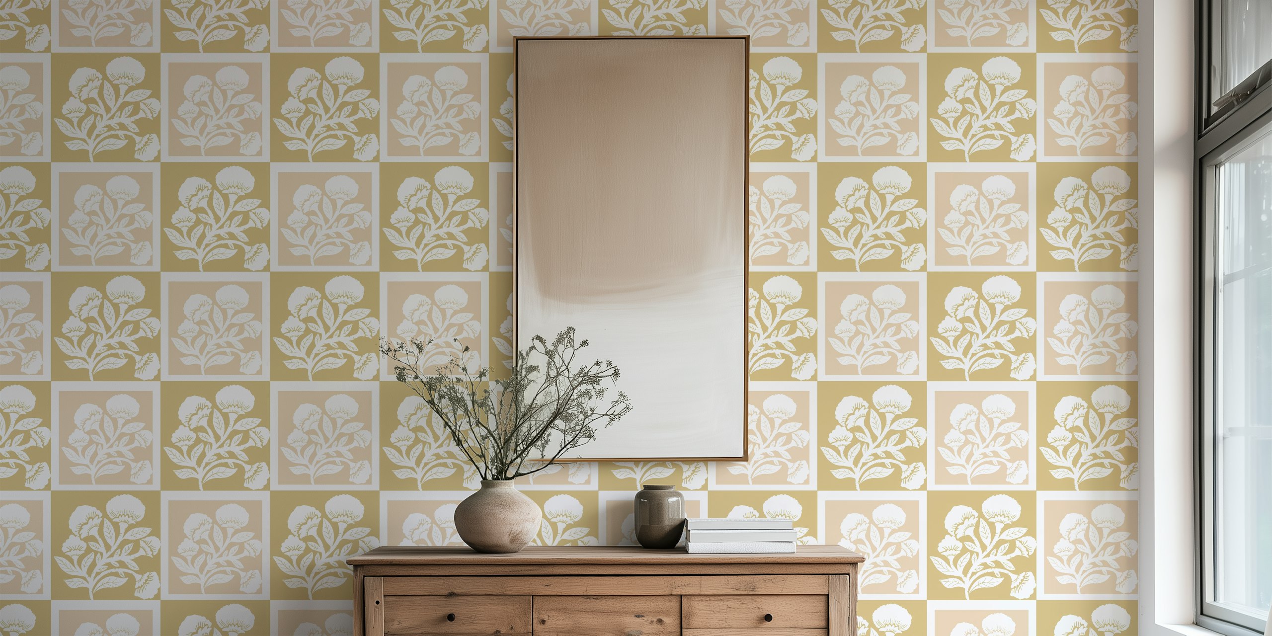 Squared flowers wallpaper i et nøytralt fargevalg