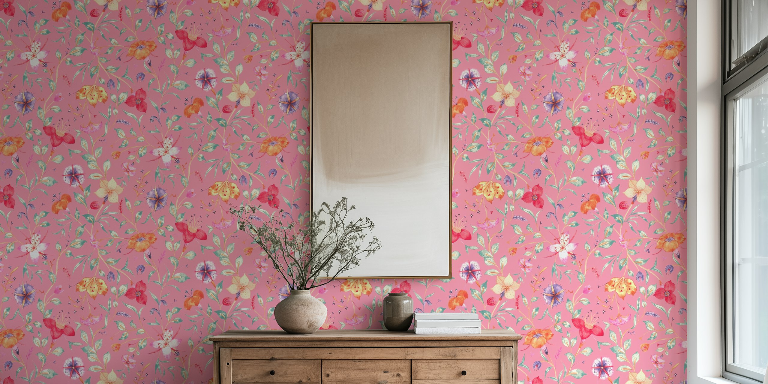 Bogainvillea floral wallpaper in a room