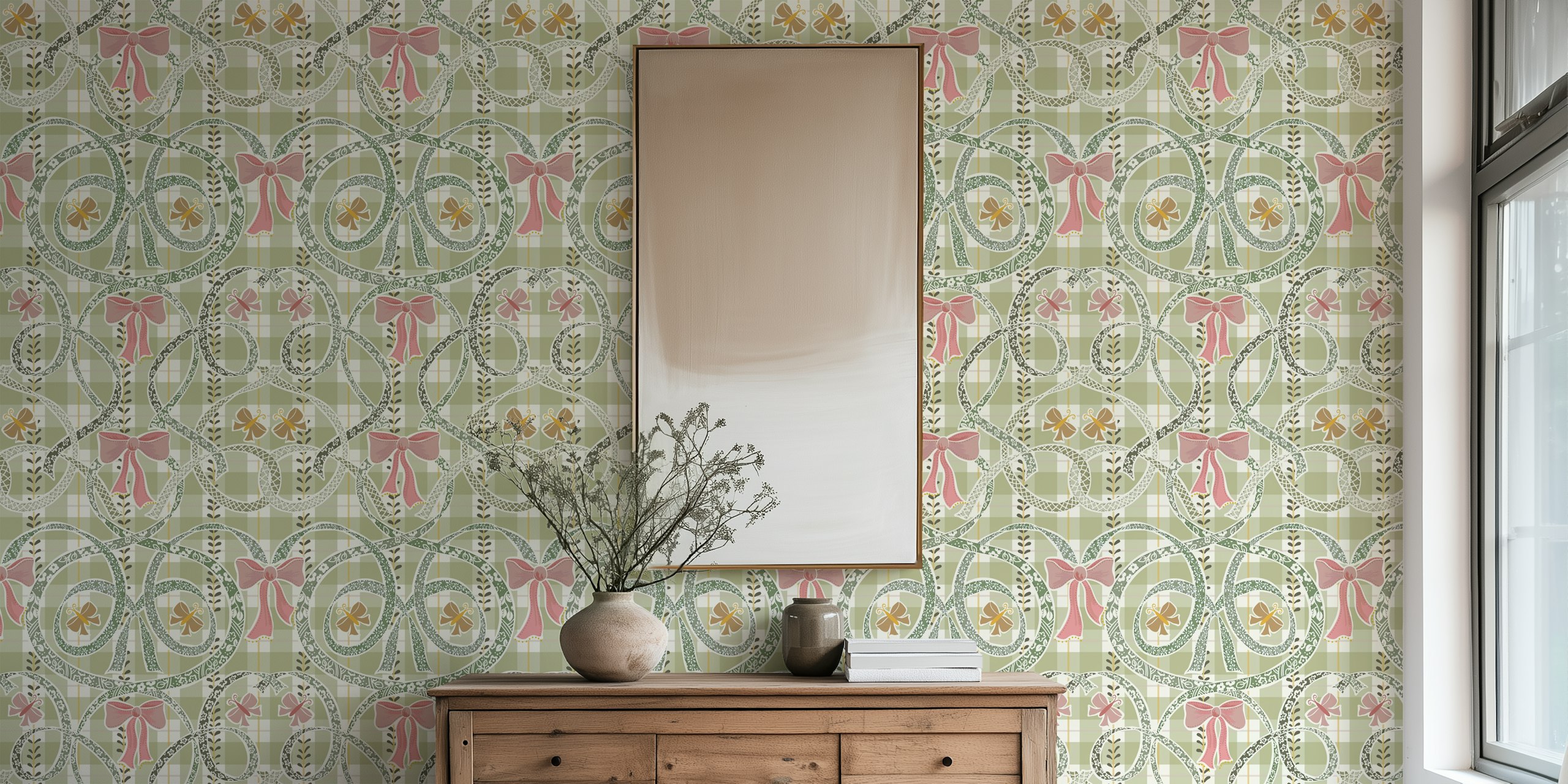 William Morris ribbons and bows sage Tapete