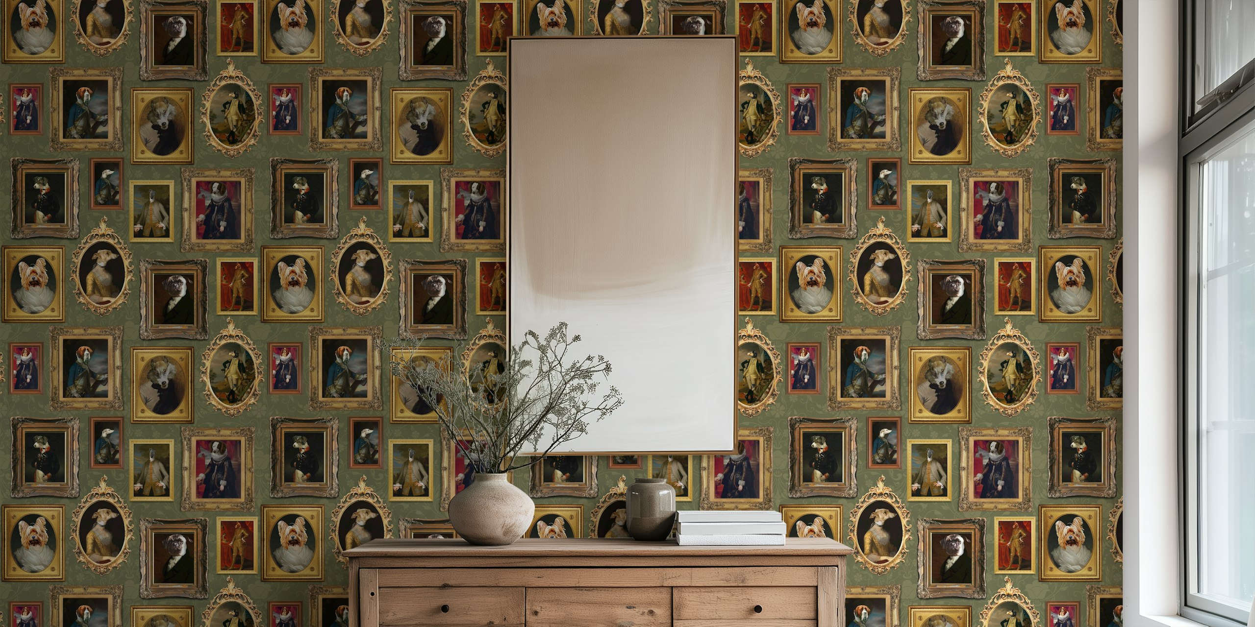Famous Dogs Museum Wall Green en una habitación