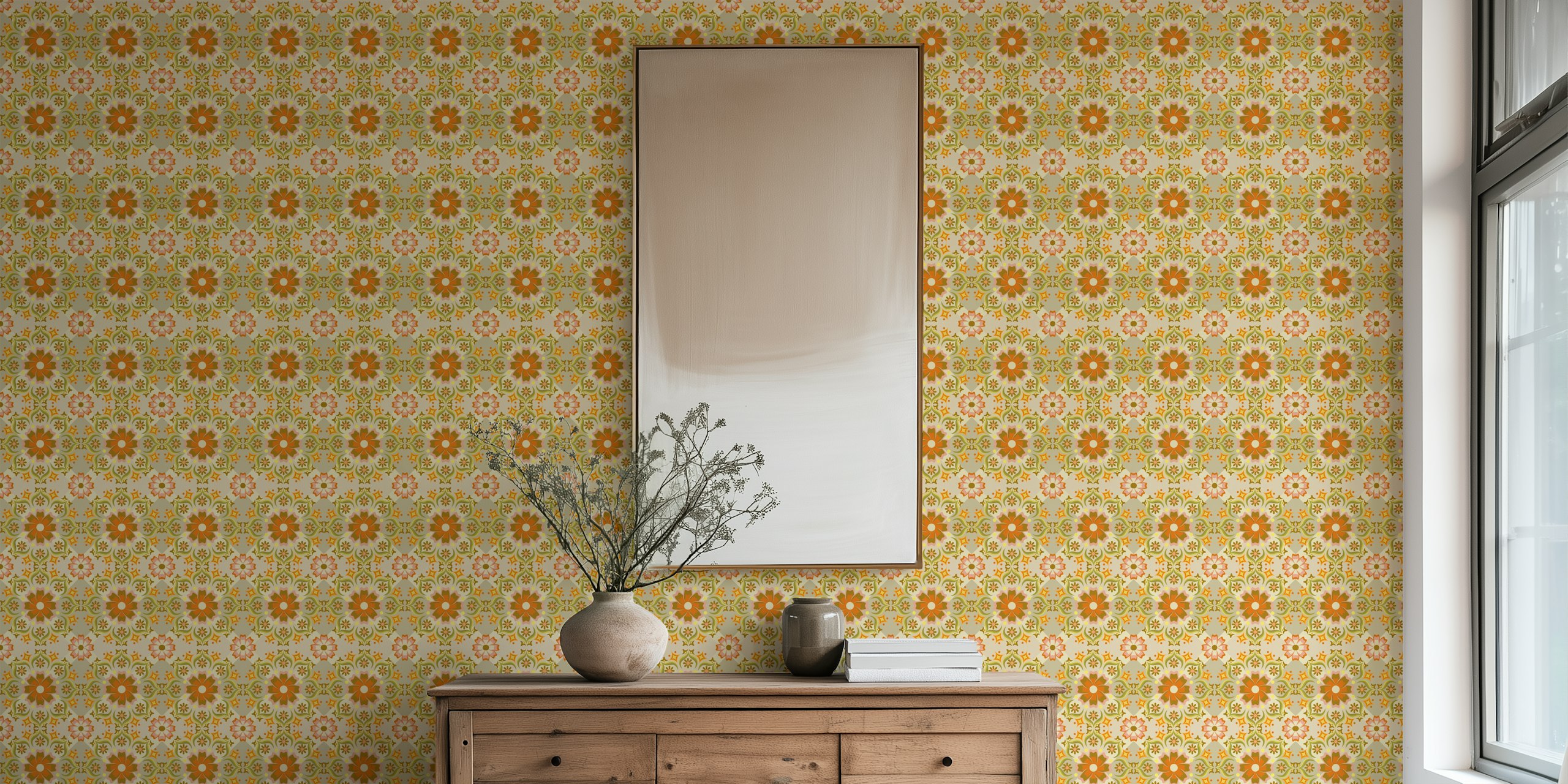 Retro Vintage tiled wallpaper σε ένα δωμάτιο