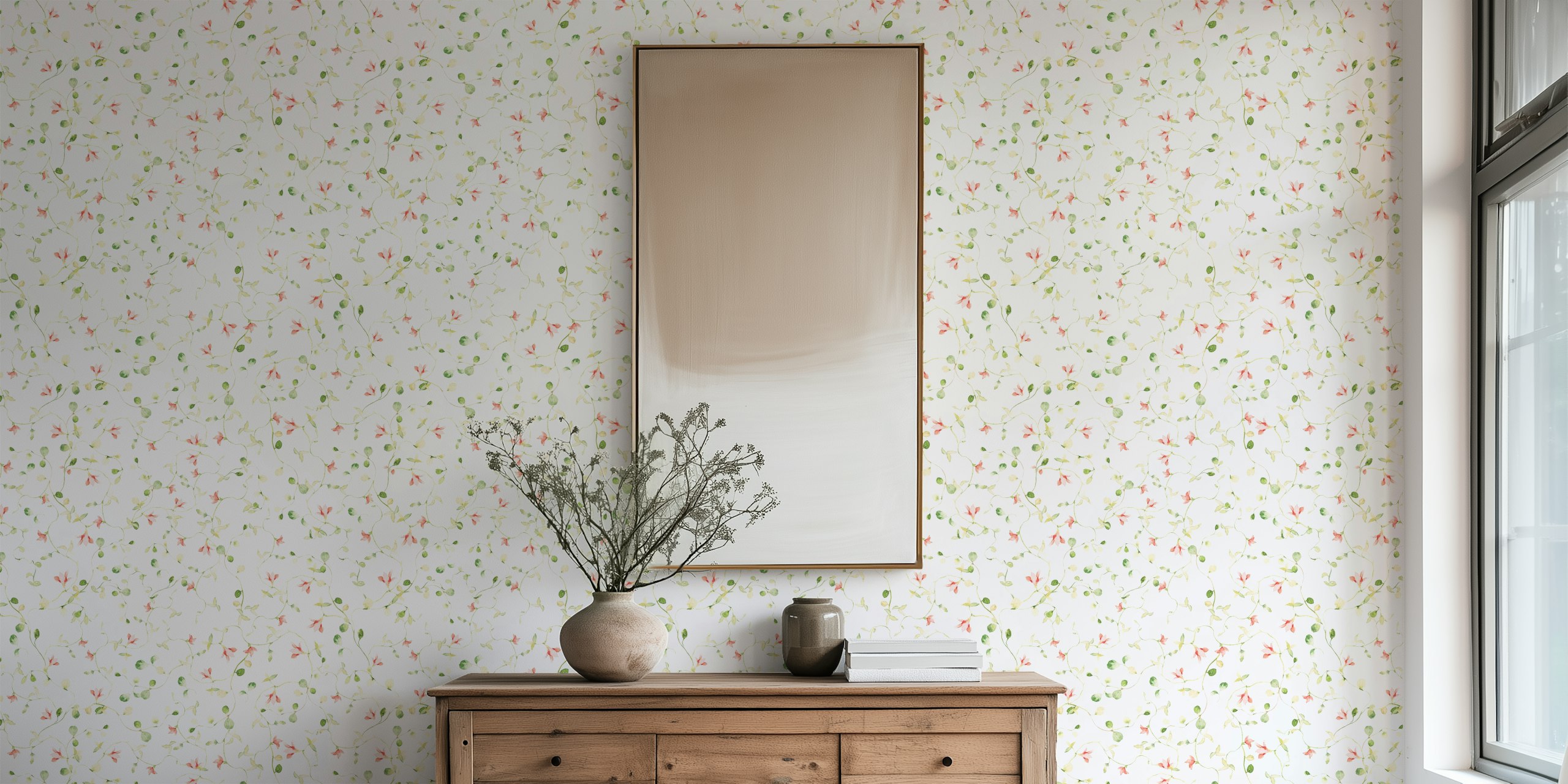Scandinavian Midsummer Wildflowers tapetti huoneessa