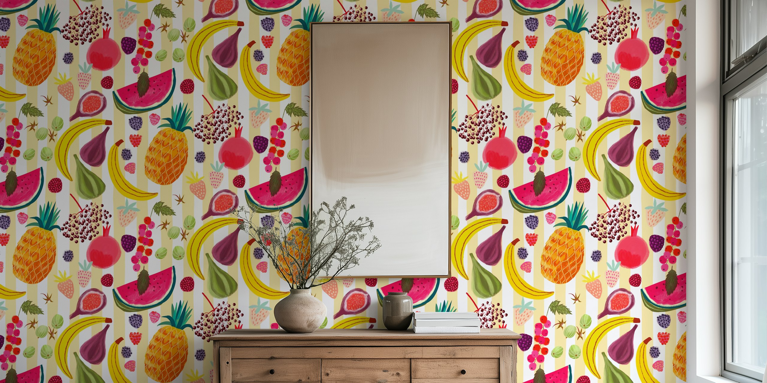 Vibrant fruit splash tapet i et rommiljø