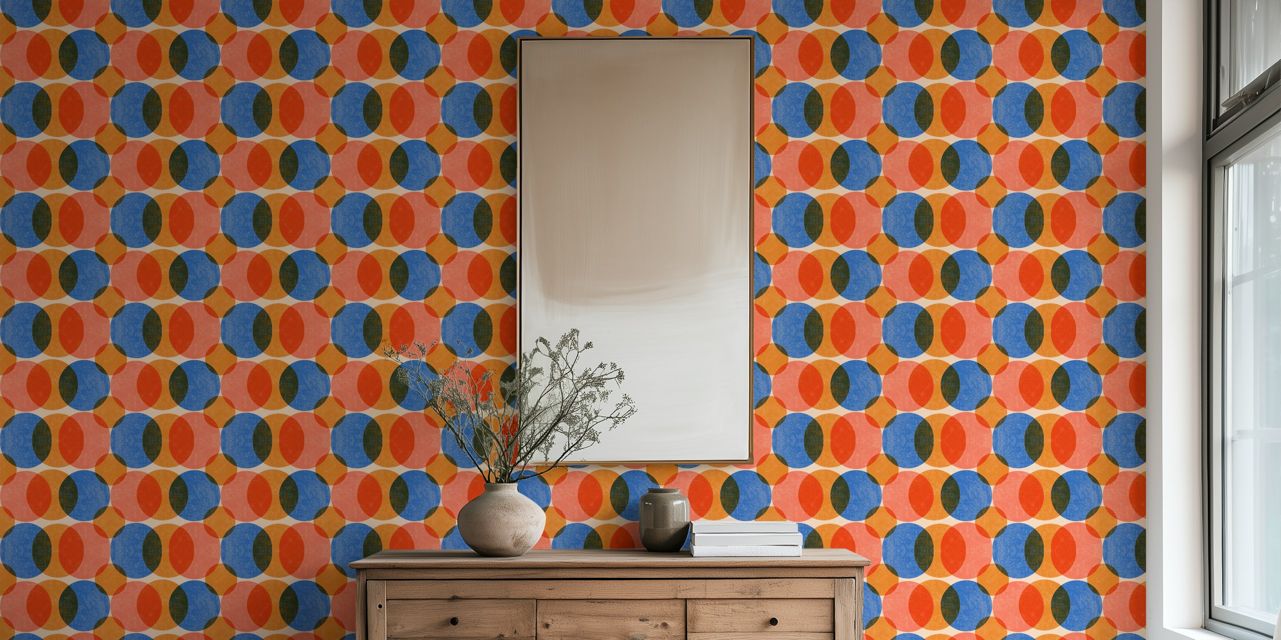 Mid century wallpaper design with colorful dots