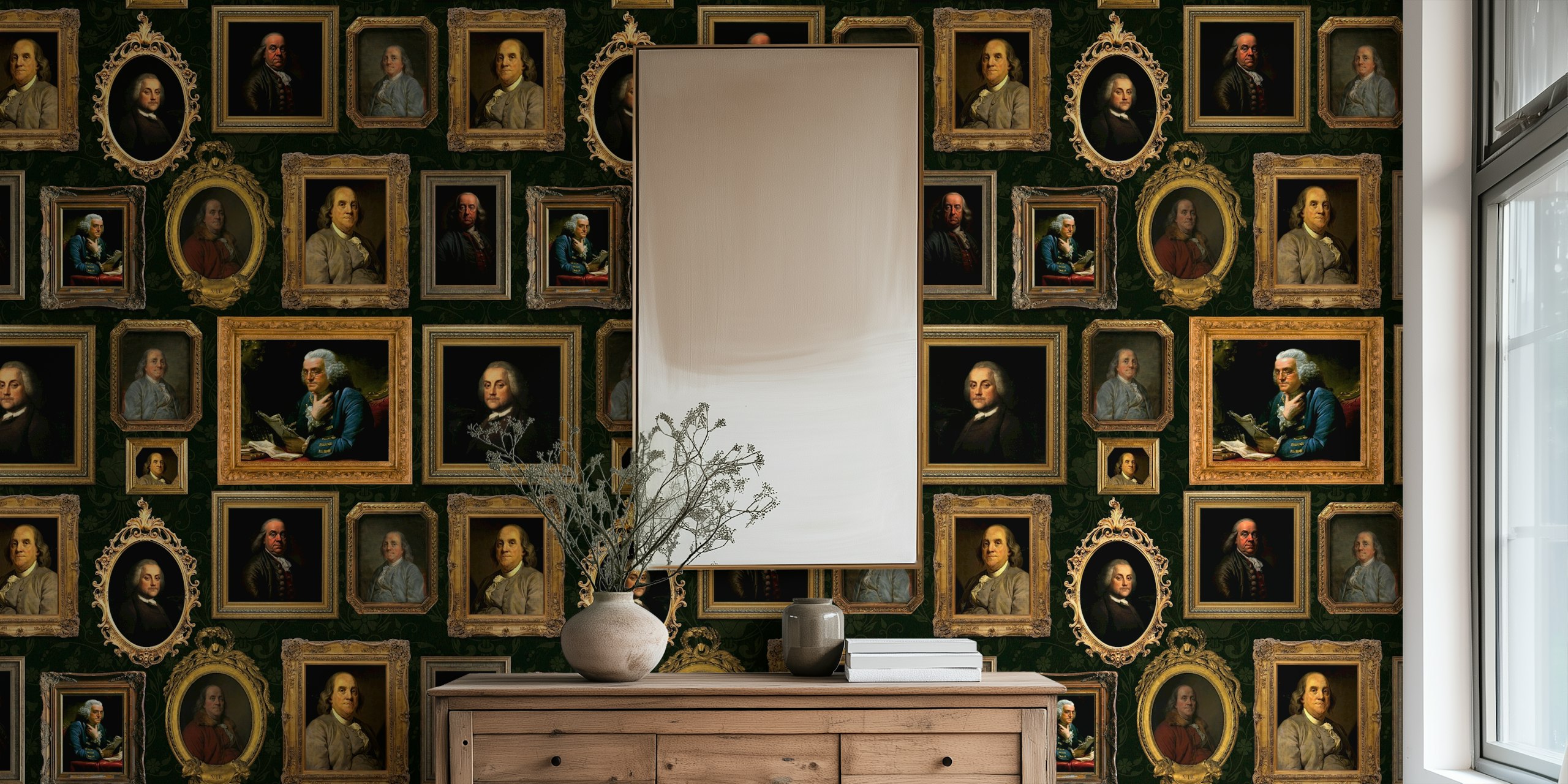 Museum Wall behang met portretten van Benjamin Franklin