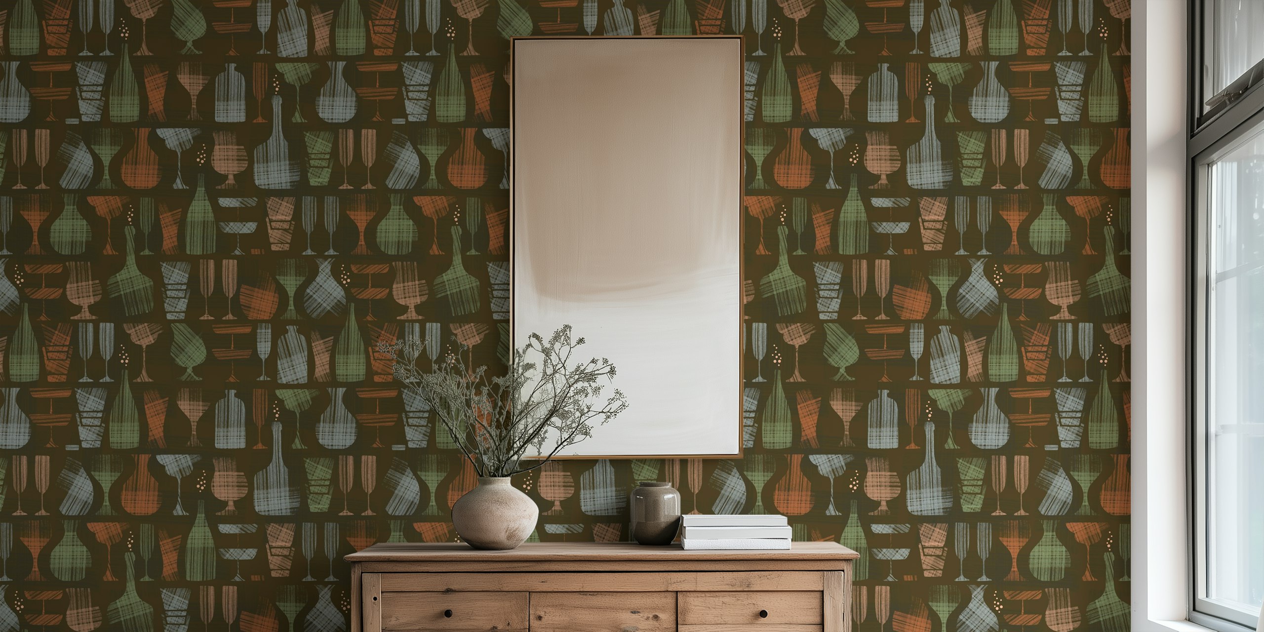 Tamnosmeđi tapet s Drinking glasses and bottles XL – dark brown