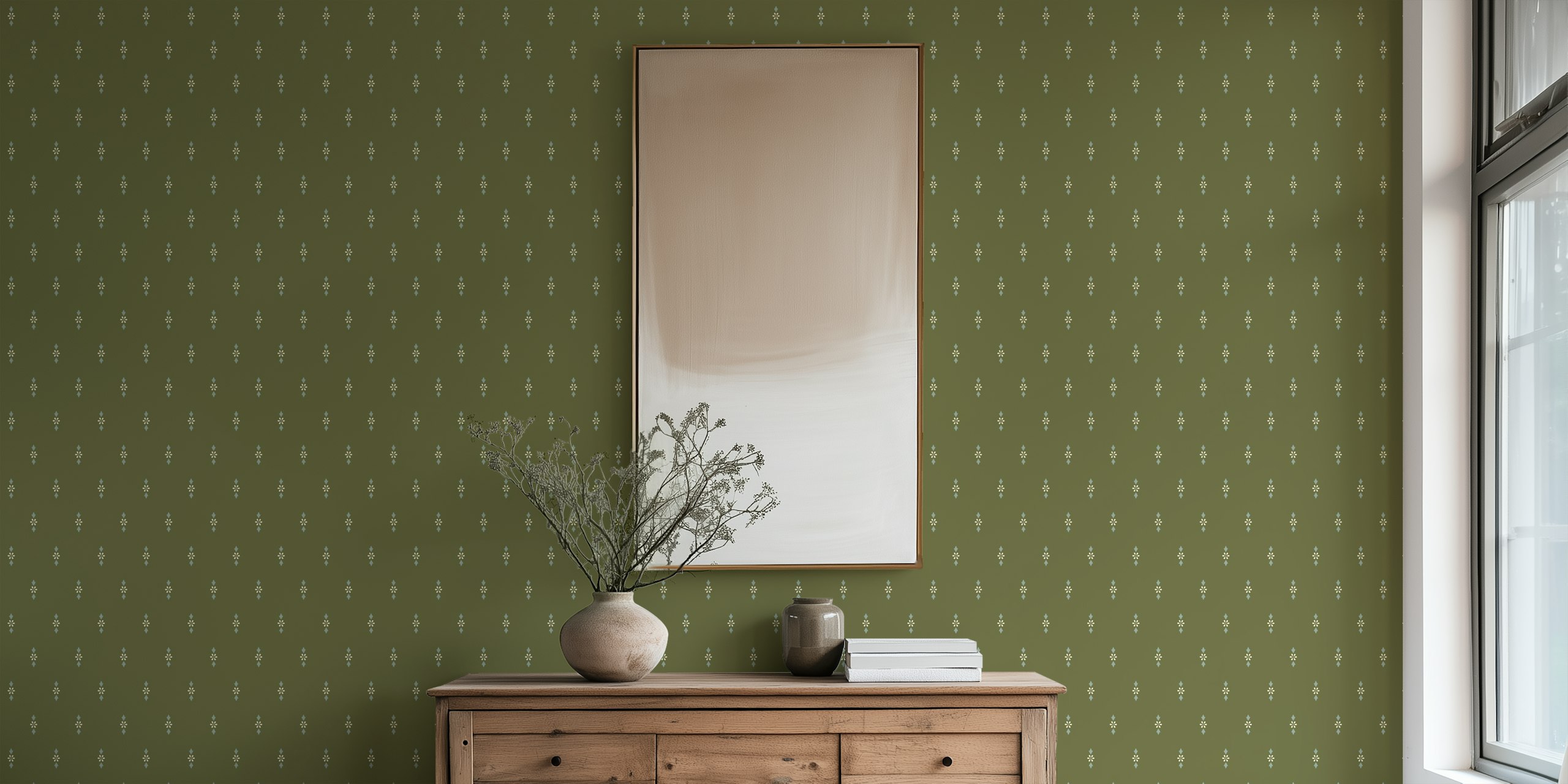 Floral green and blue pattern wallpaper