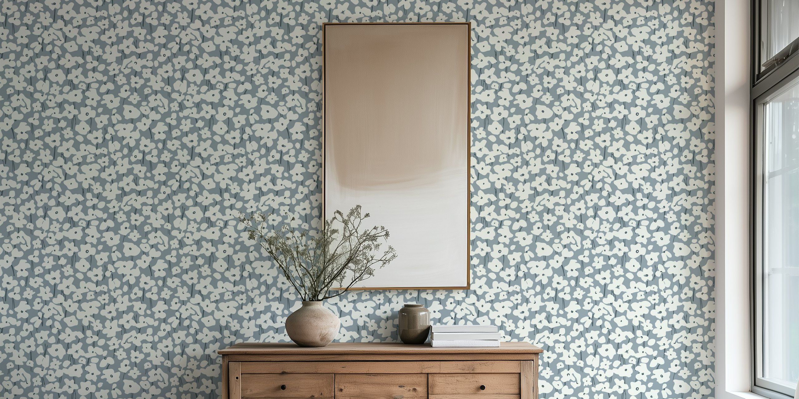 Floral Pattern Anna moody blue em um ambiente moderno