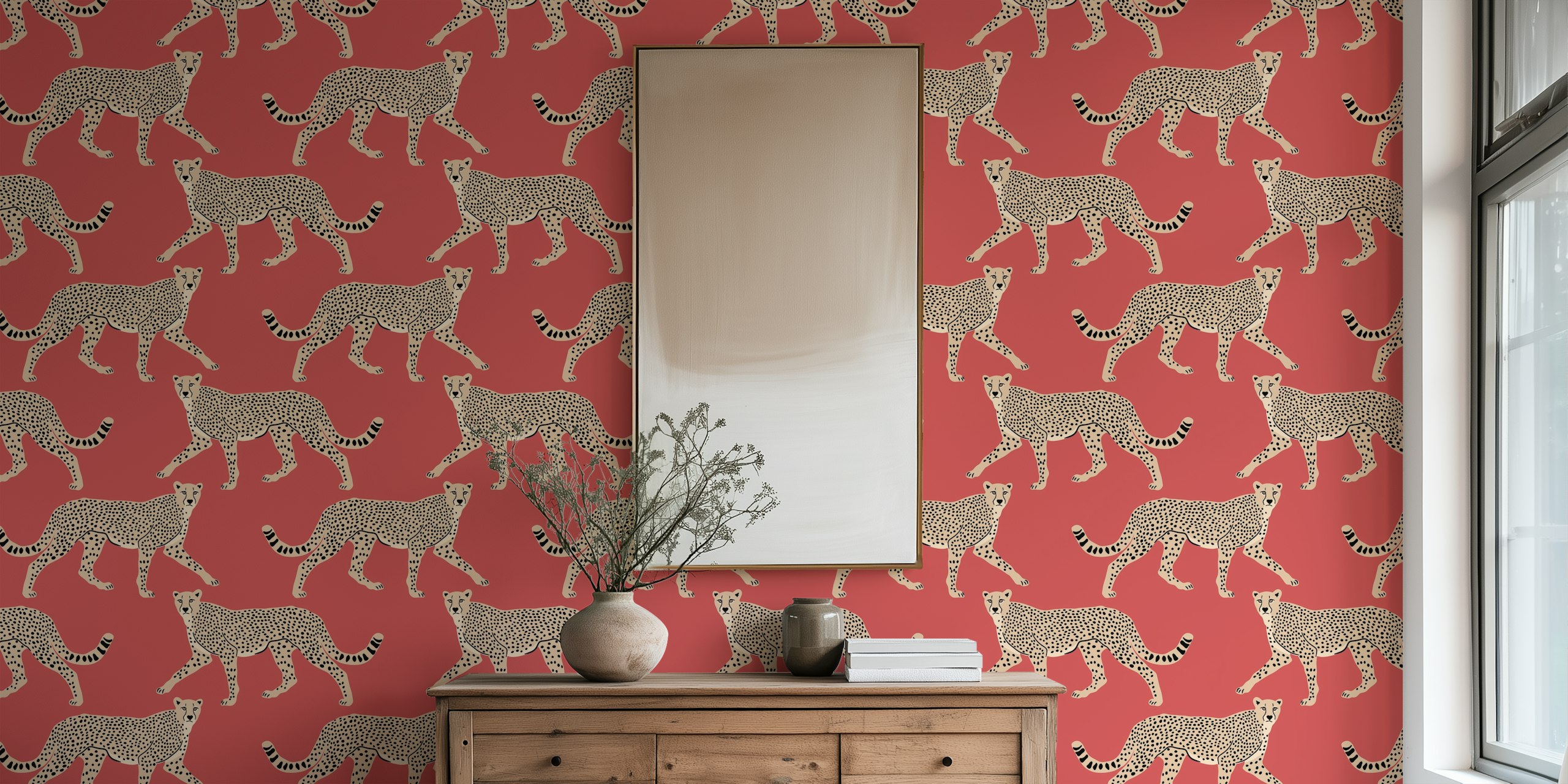 Cheetah patterns in beige on bittersweet background wallpaper