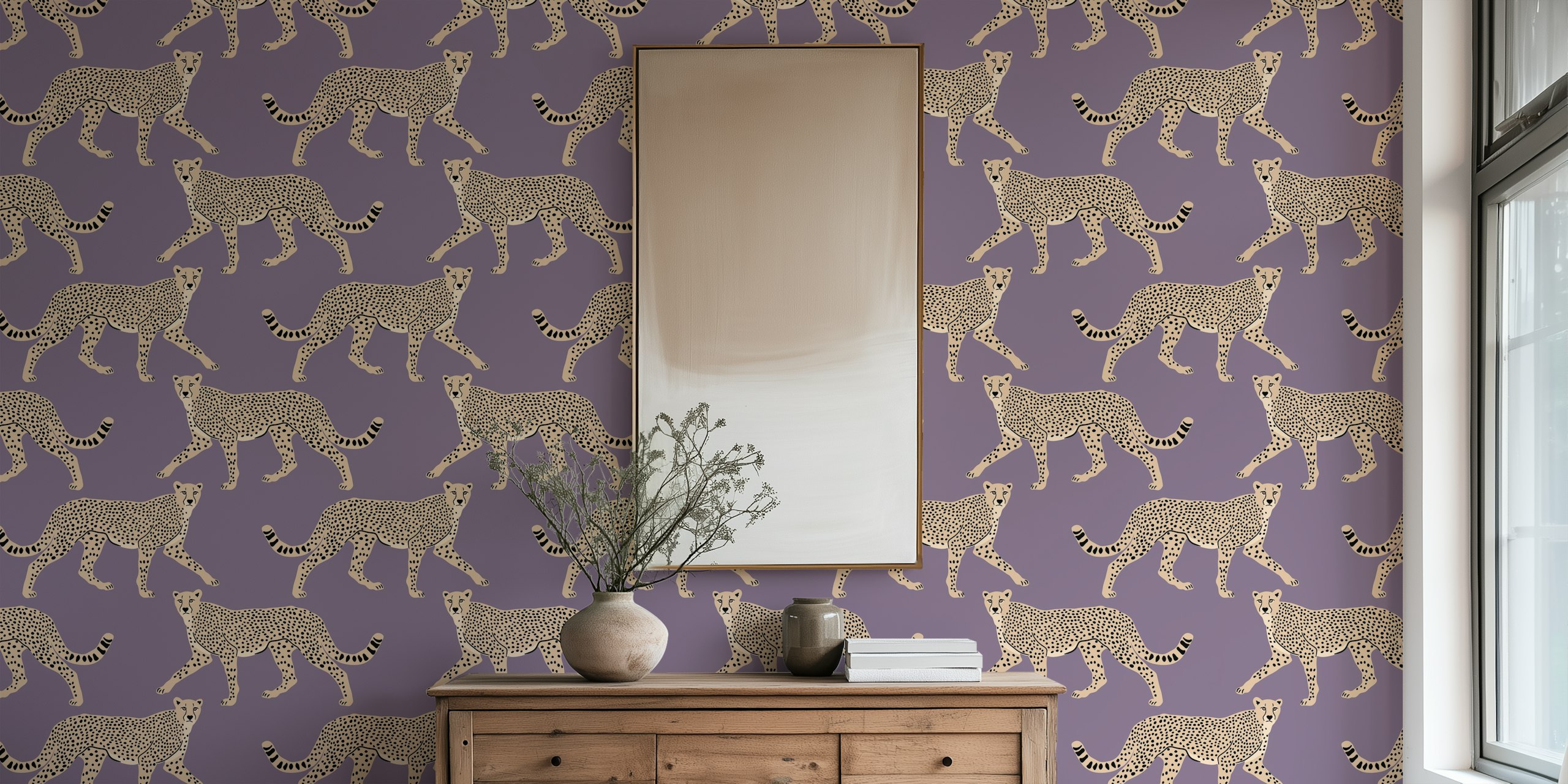 Walking cheetah tapetdesign i et rom