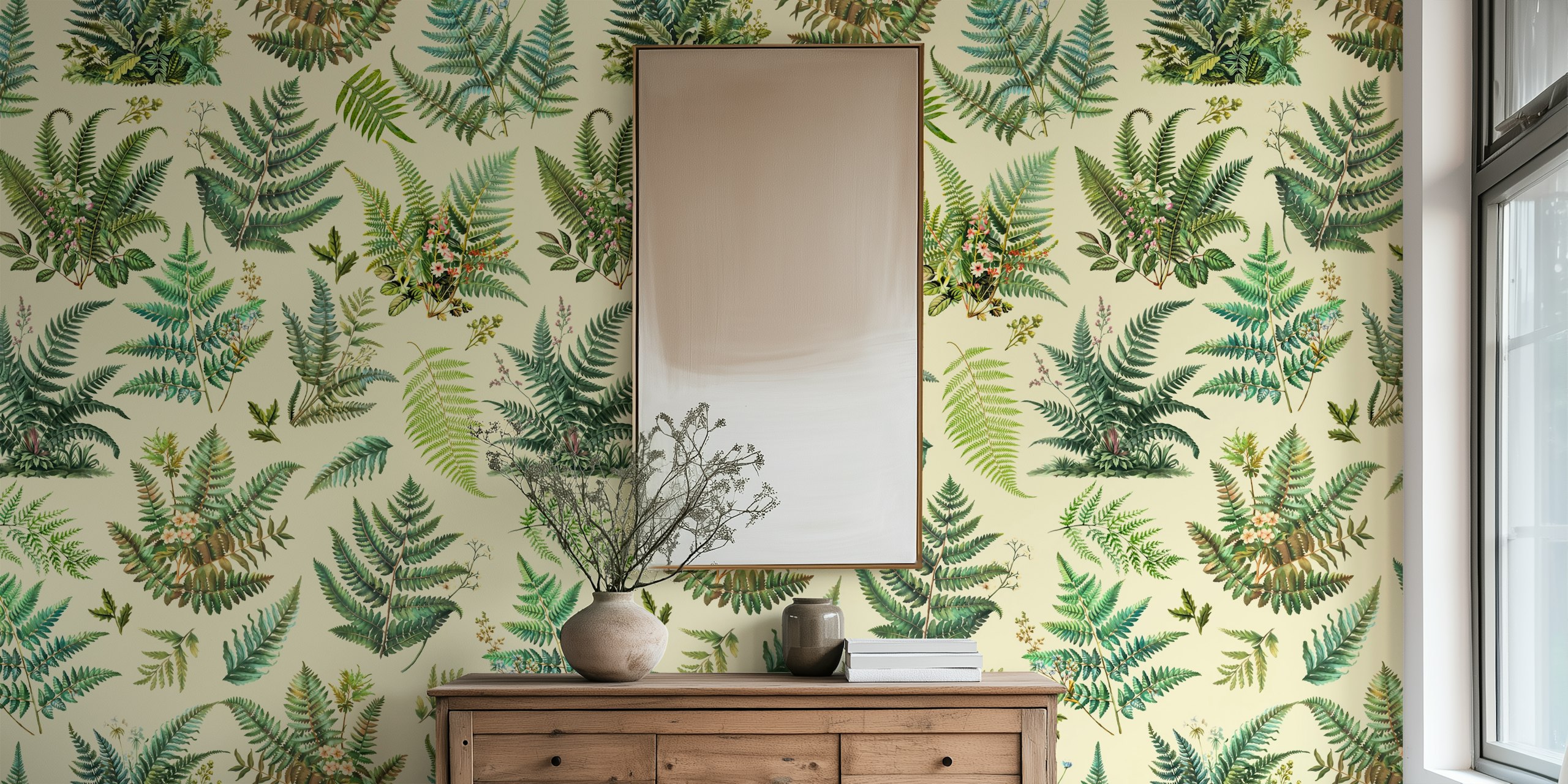 Woodland forest ferns Tapete in einem Zimmer
