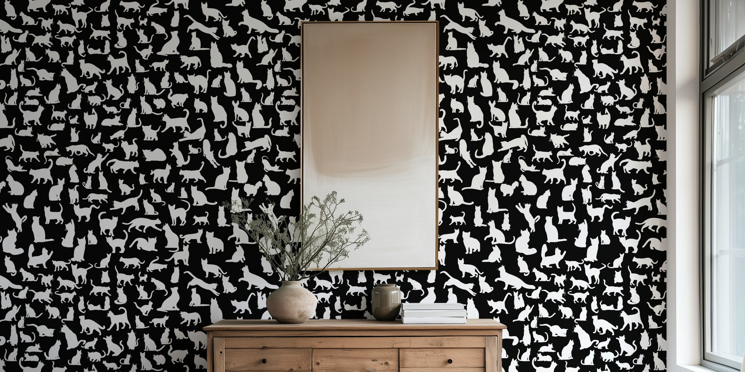 Cats silhouettes wallpaper in a room