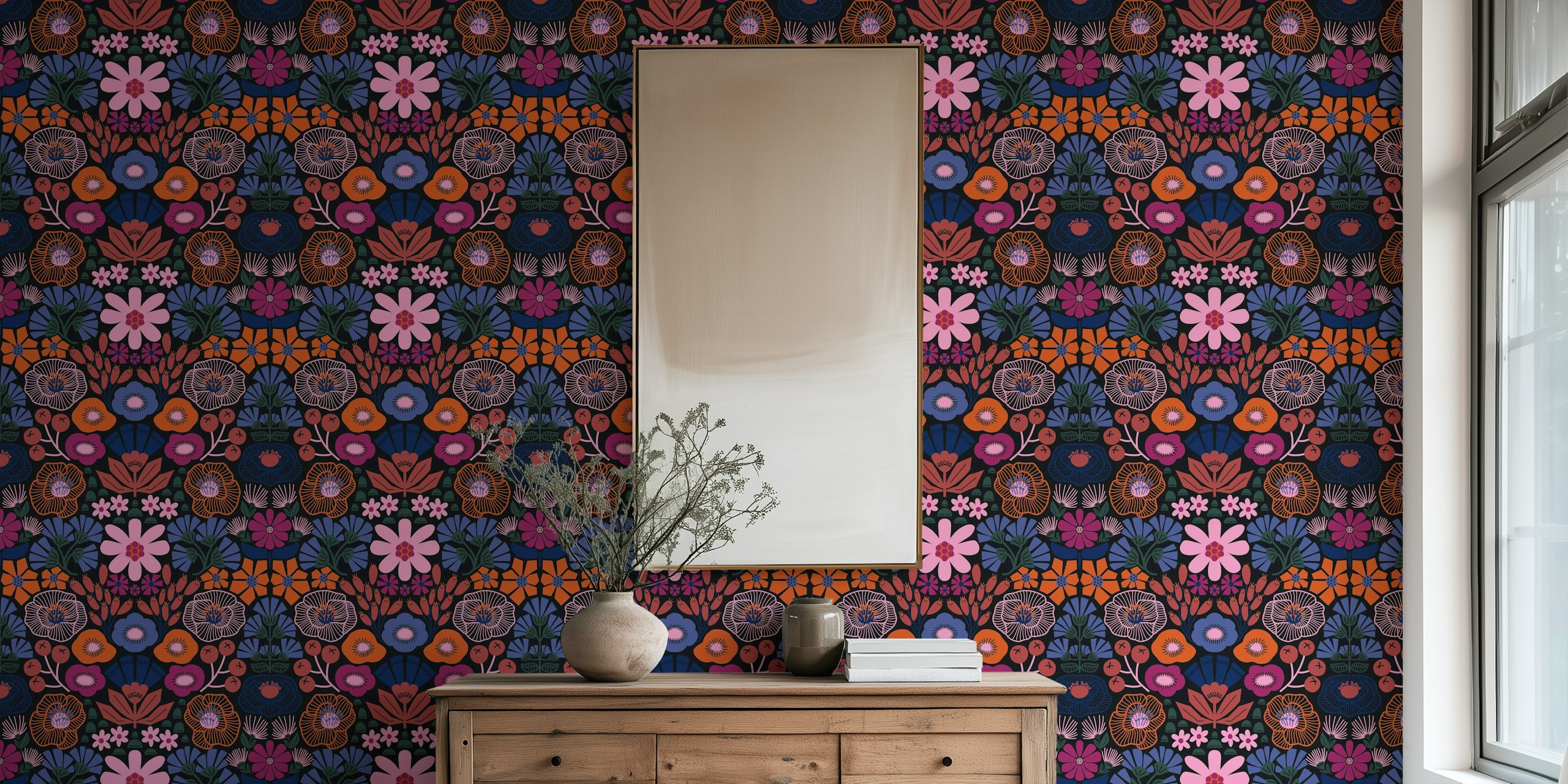 Modern Folk Art Damask tapetdesign