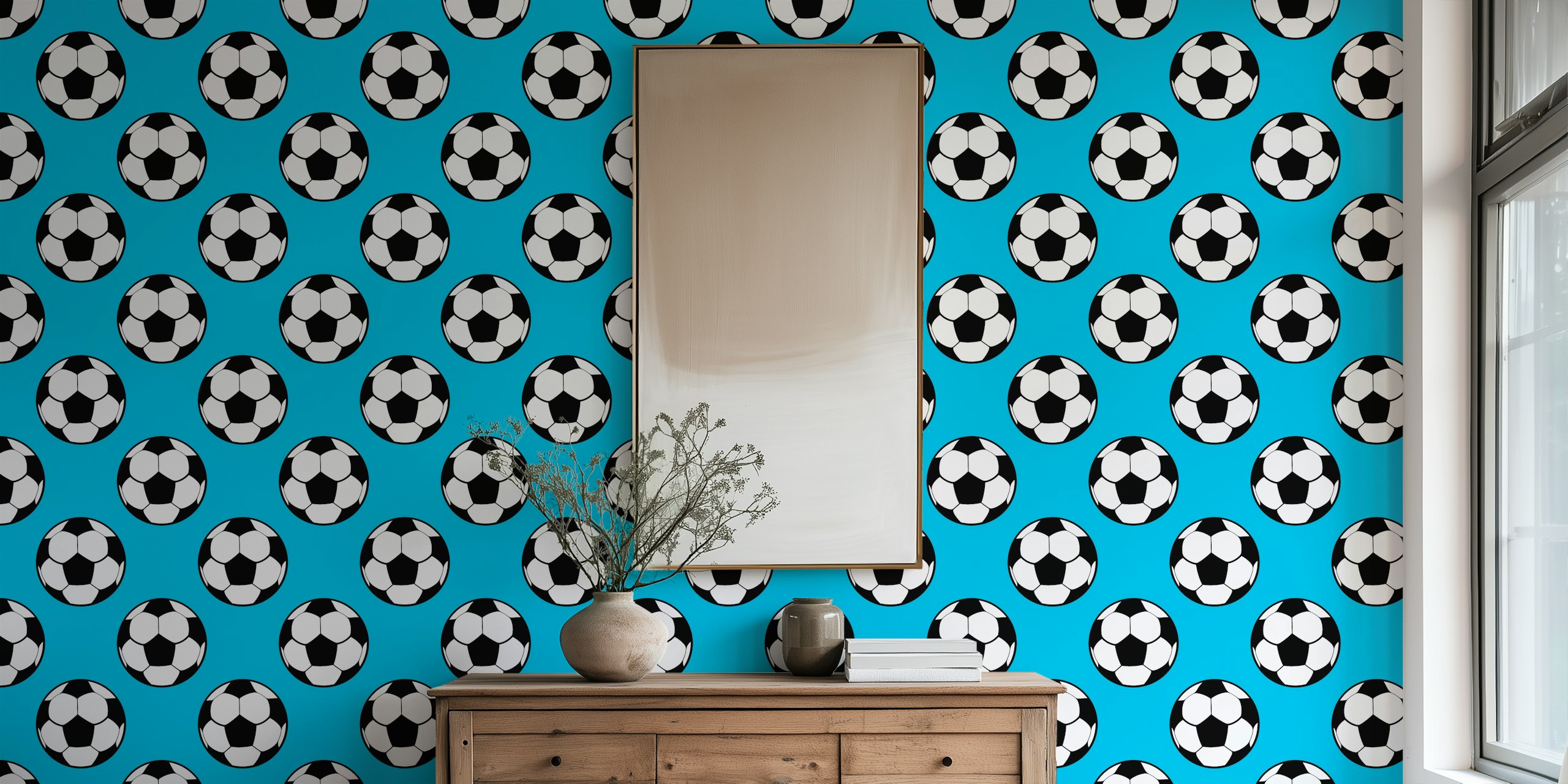 Soccer ball wallpaper in a room