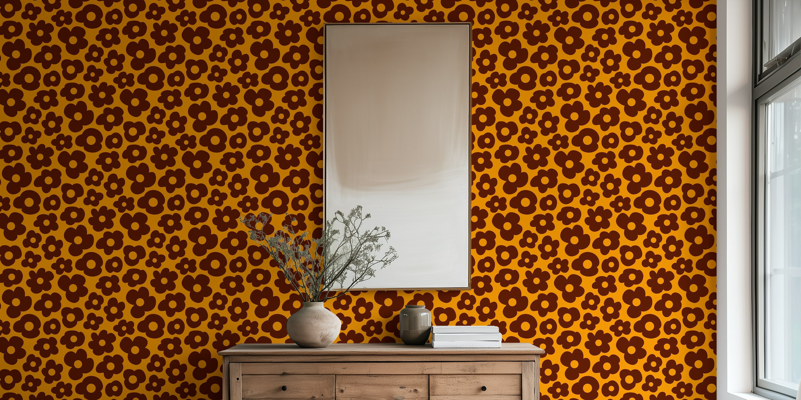 Yellow and brown floral pattern wallpaper