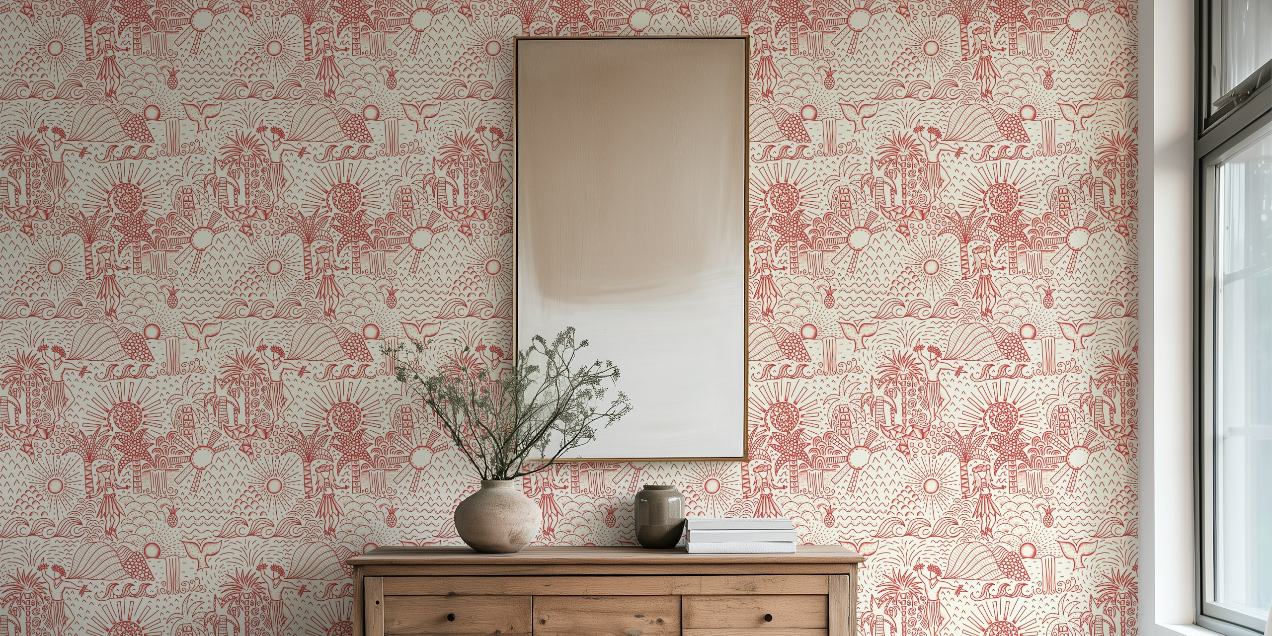 Papel tapiz Hawaiian Toile Polynesian Hula en una habitación