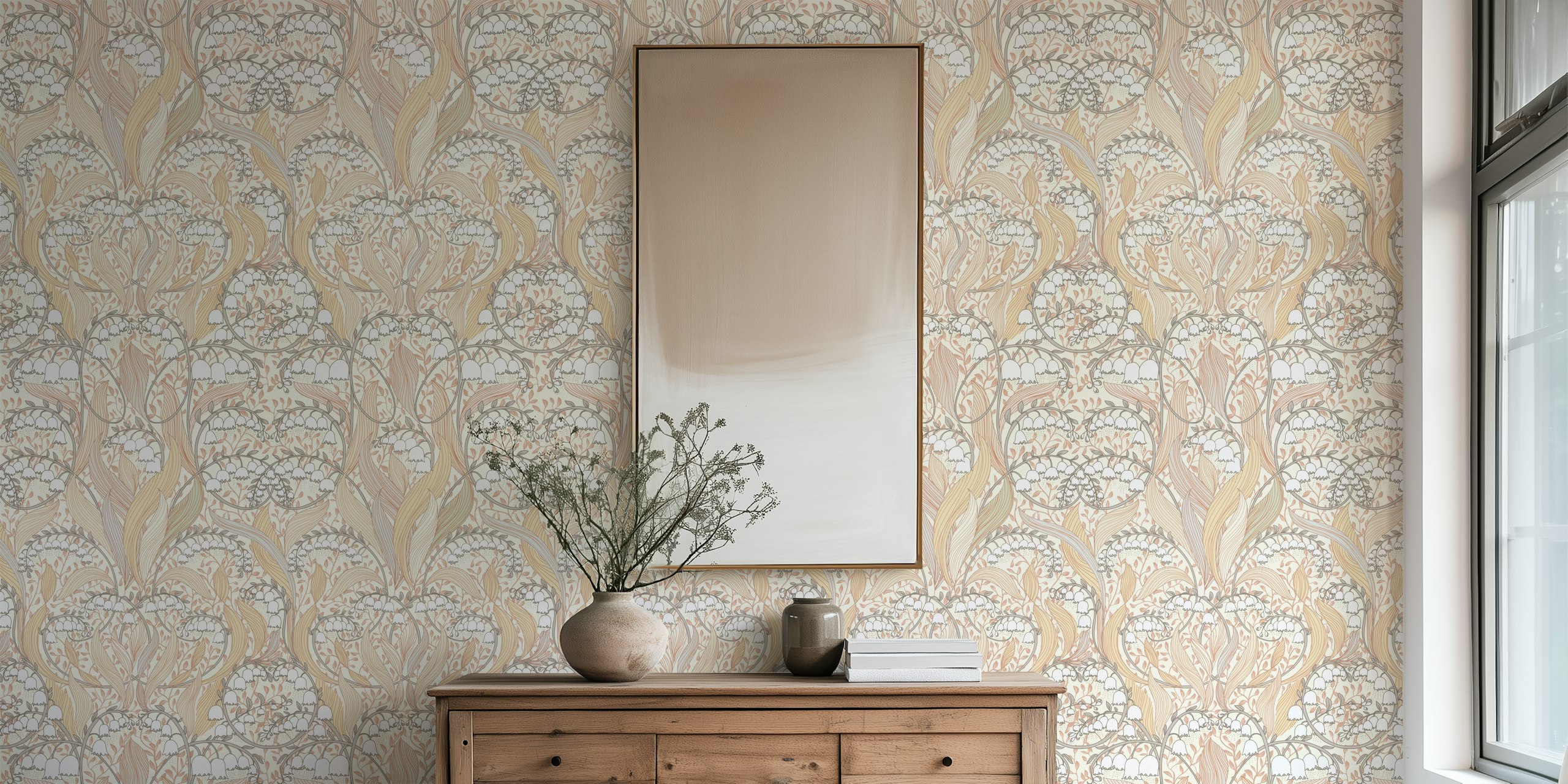 Lily of the valley floral wallpaper in a room