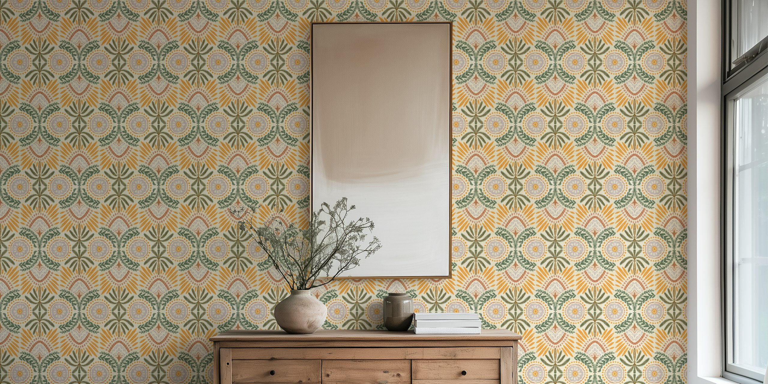 Boho Garden Charm wallpaper design in a room