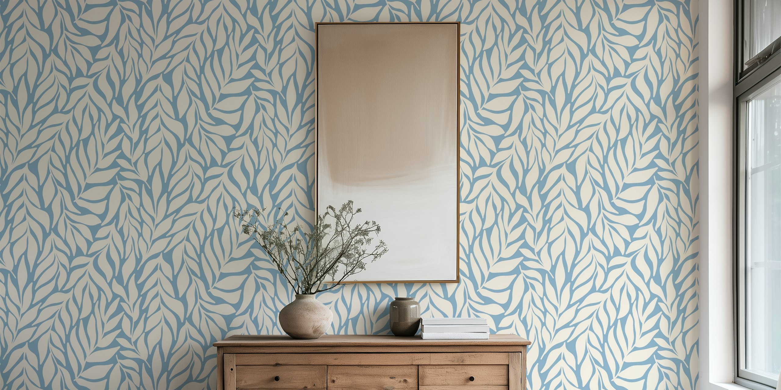 Flowing Abstract Leaves behang in een kamer