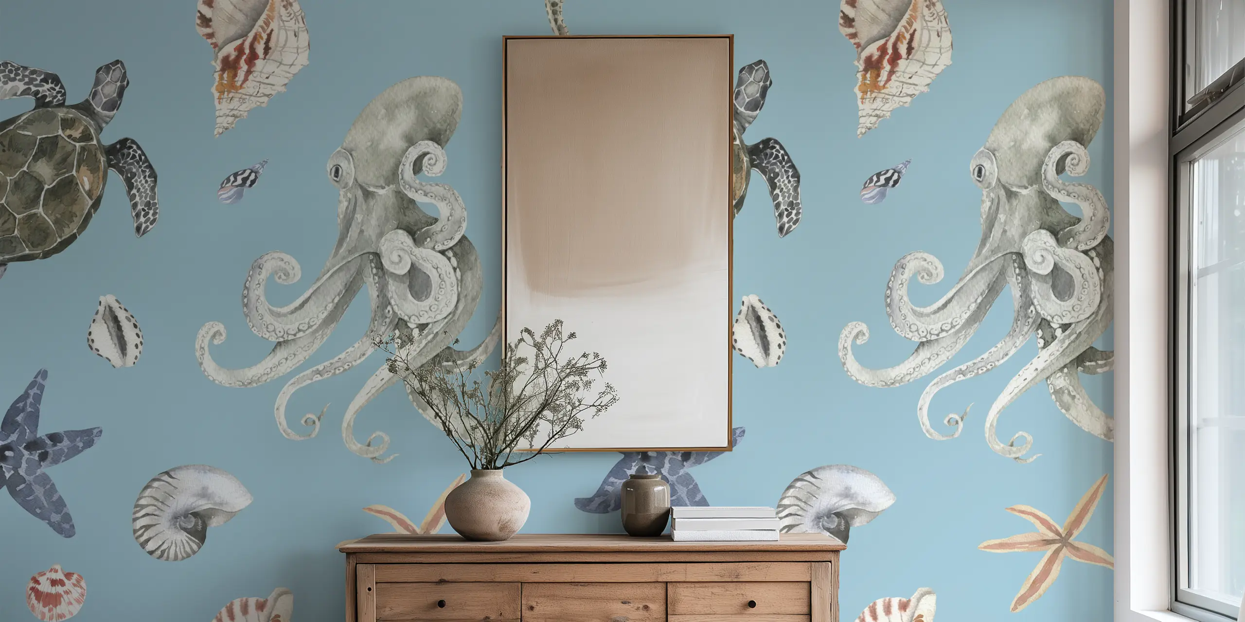 Sea Creatures & Shells Pattern Wallpaper