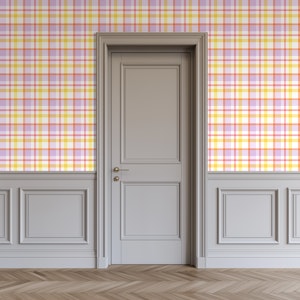 Citrus Plaid On White - lilac and yellow Med
