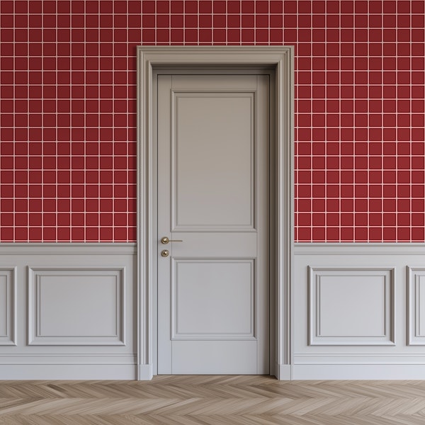 Small Grid Pattern - Ruby and White