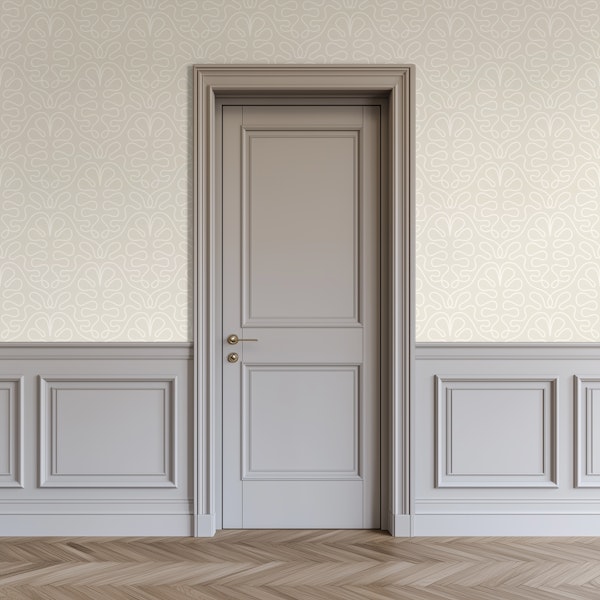 Elegant Linework Oak Leaves Beige