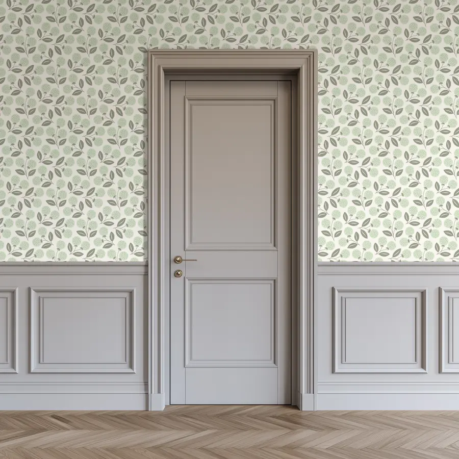 Rustic Light Green Berries tapetti huoneessa
