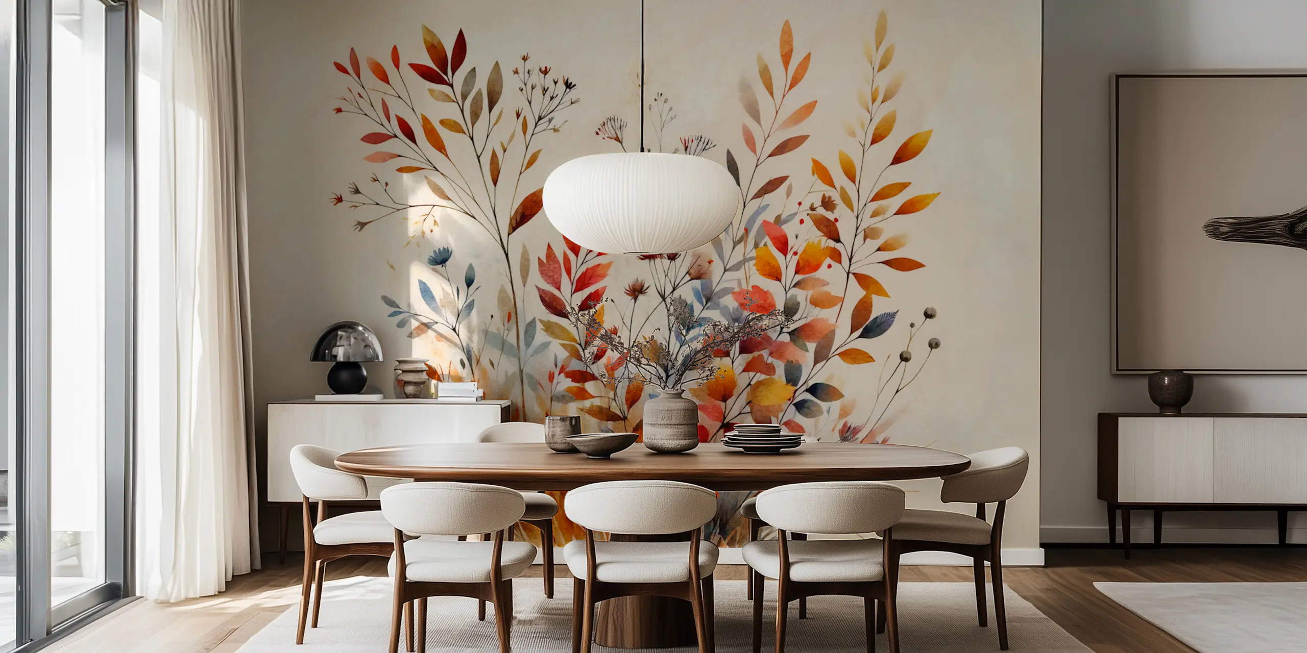 Fall Floral Wallpaper in Warm Earthy Tones