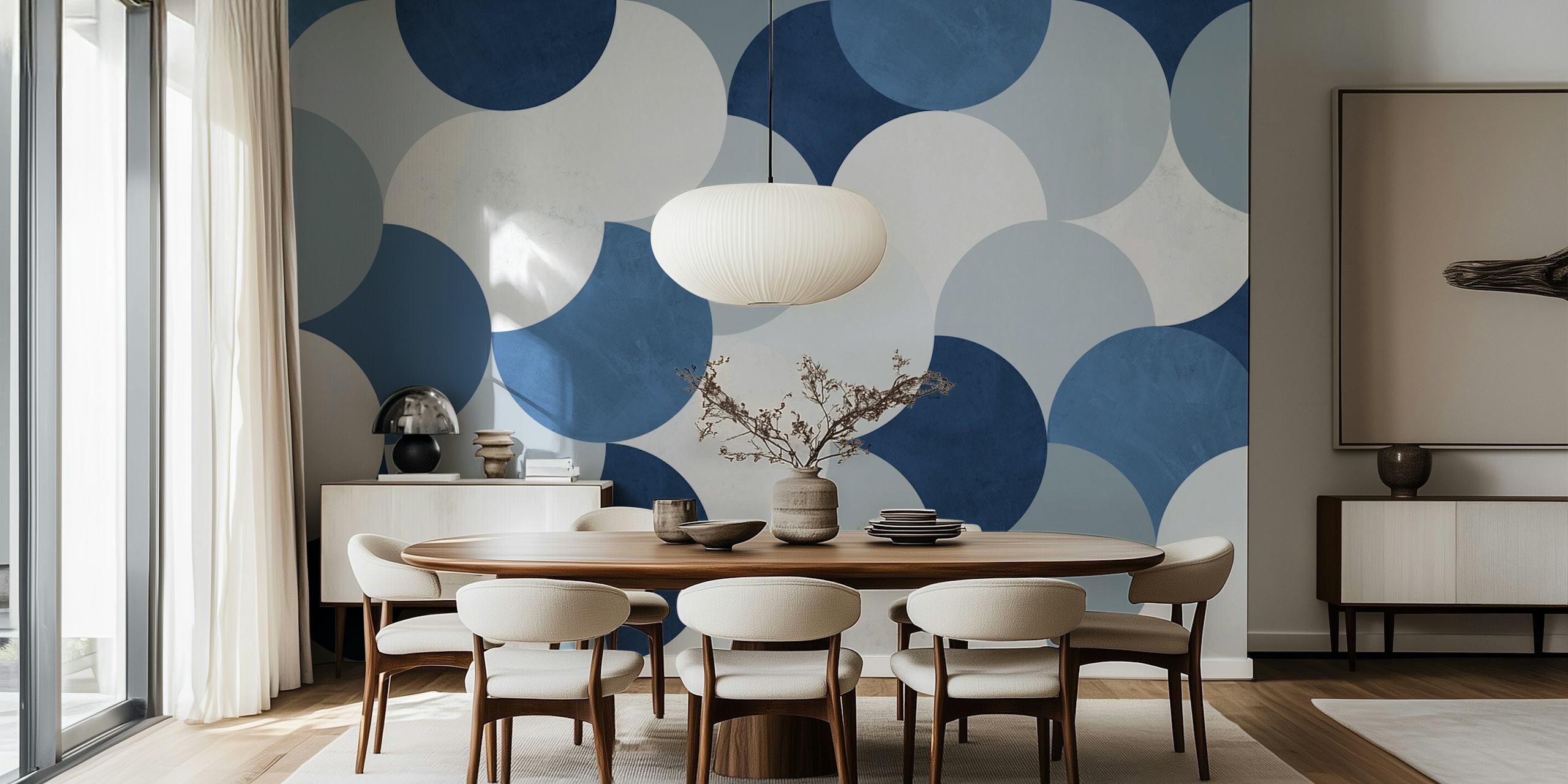 Blue and white abstract circle pattern wallpaper