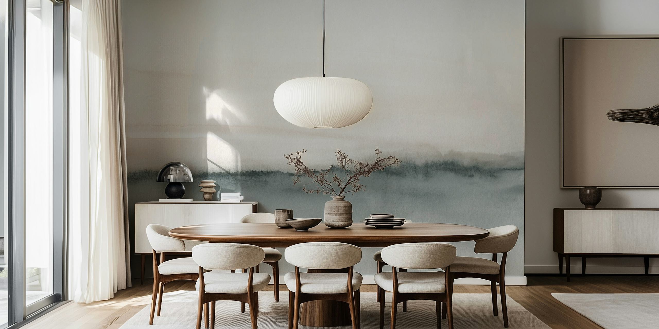 Abstract grayish watercolor landscape wall mural for a serene room ambiance