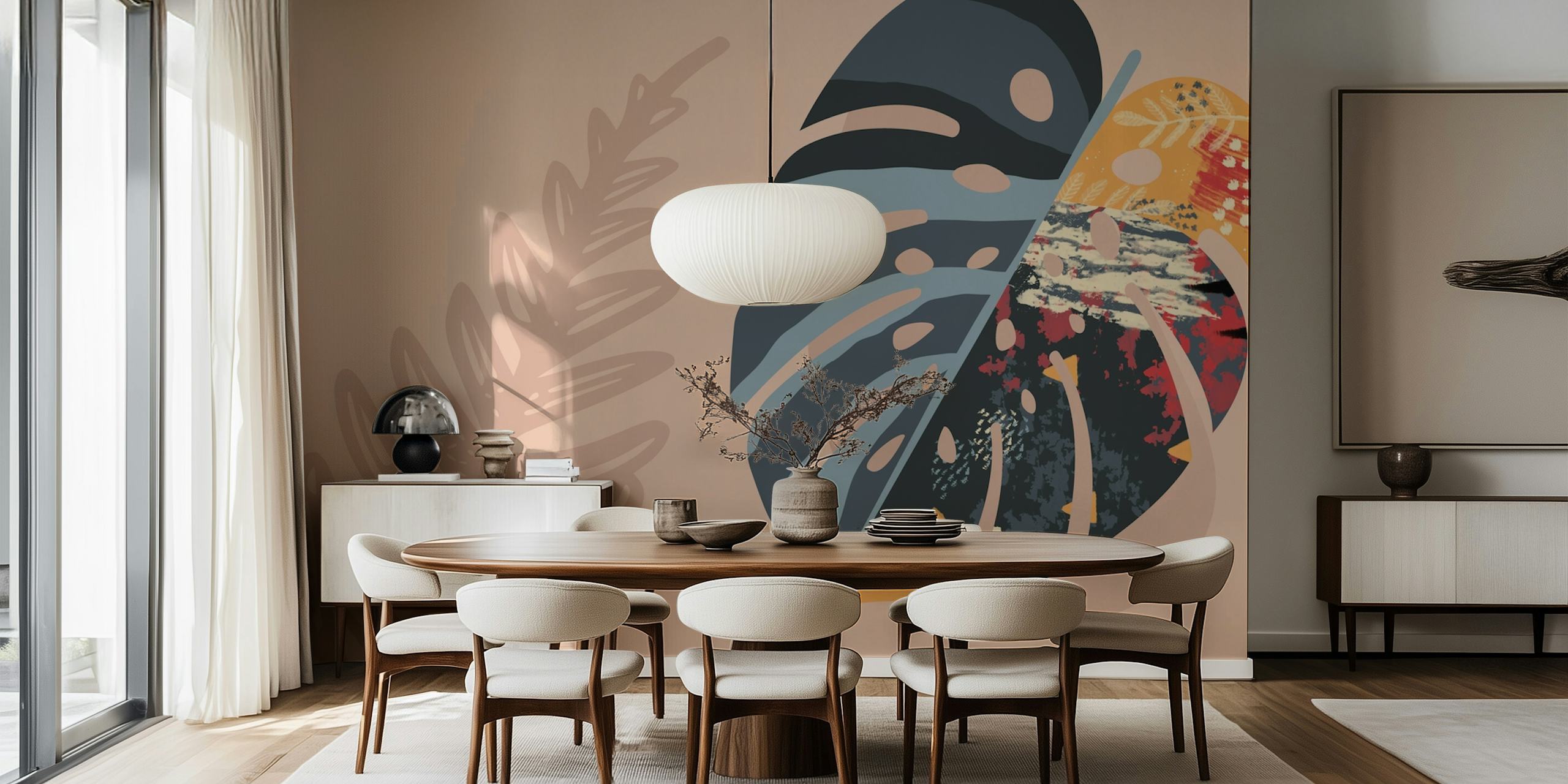 Retro tropical art wallpaper in a room