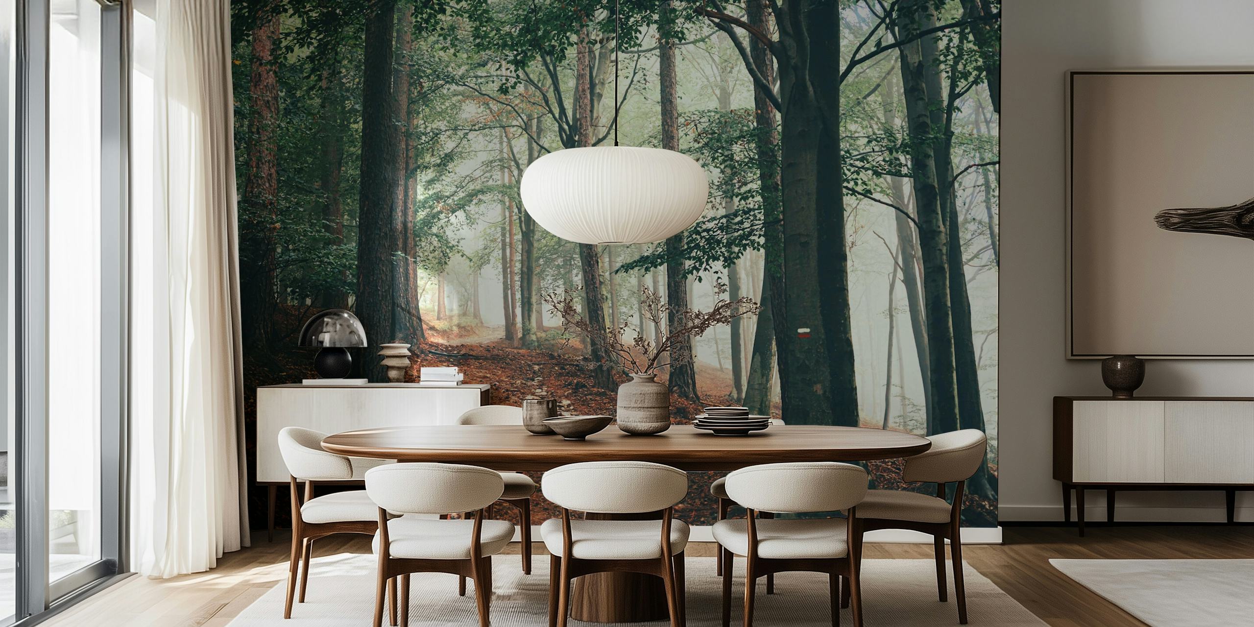Ήρεμοι τοίχοι Forest Mist με θολή δασική σκηνή