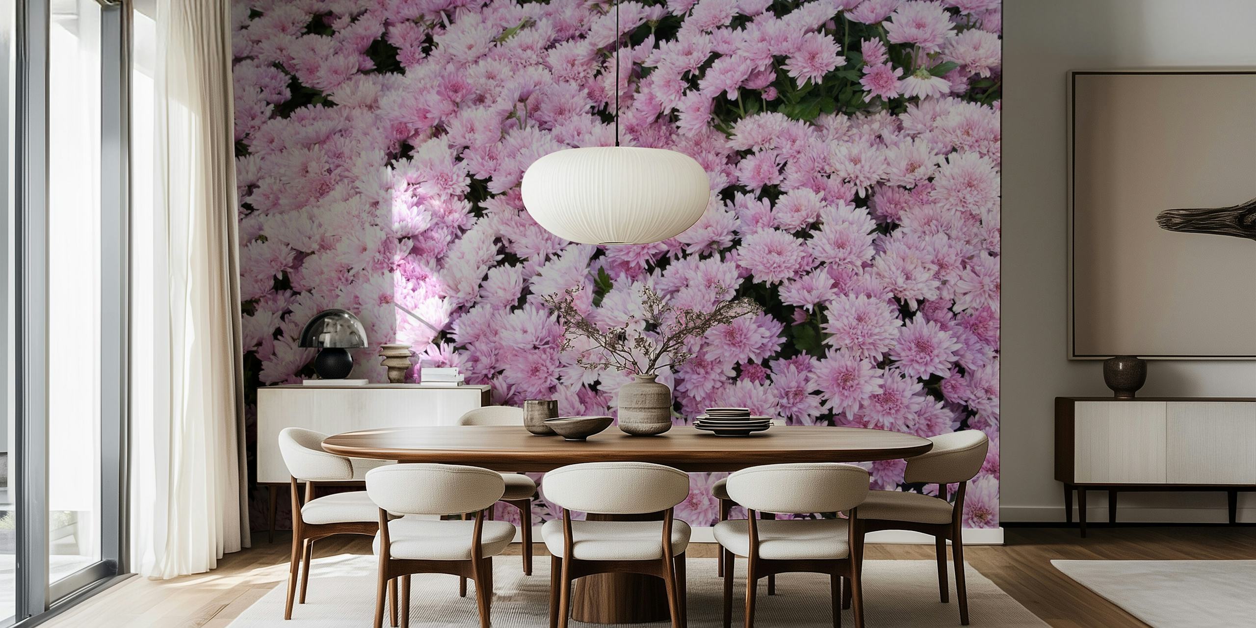 Light Pink Chrysanthemums Tapete in einem Zimmer