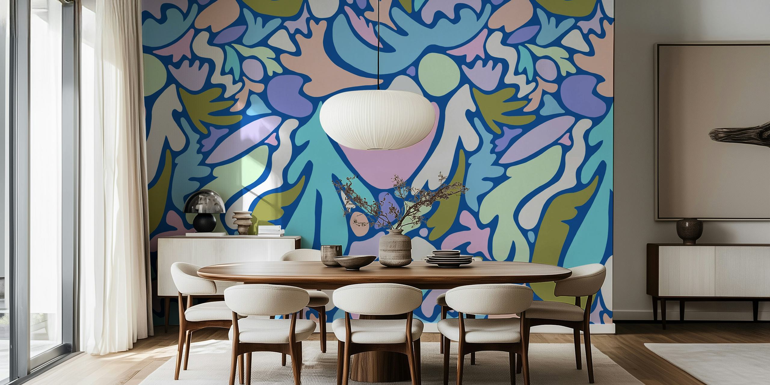 Colorful abstract sea life shapes in pastel hues wallpaper