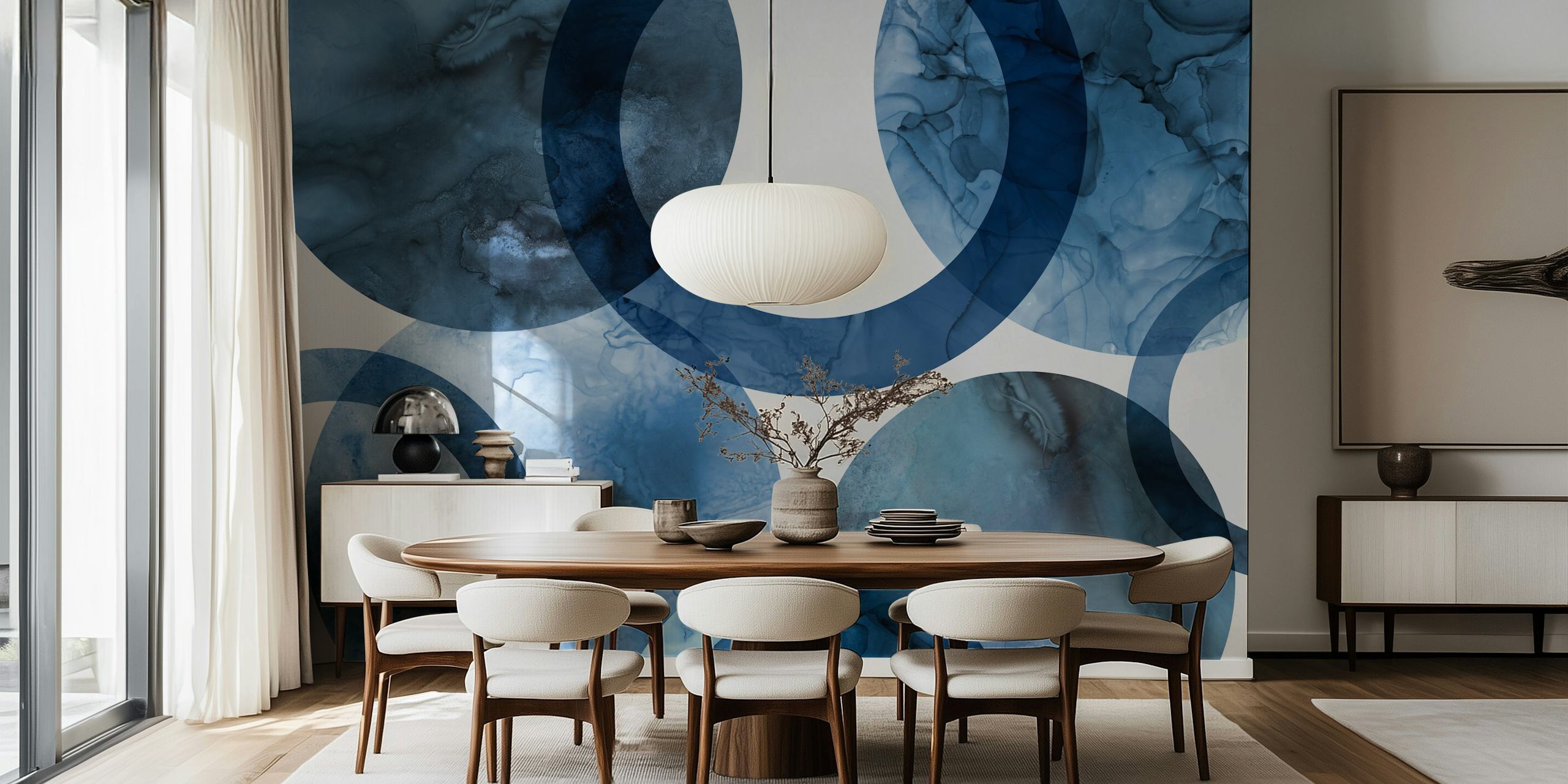 Blue circular abstract patterns with watercolor texture wallpaper