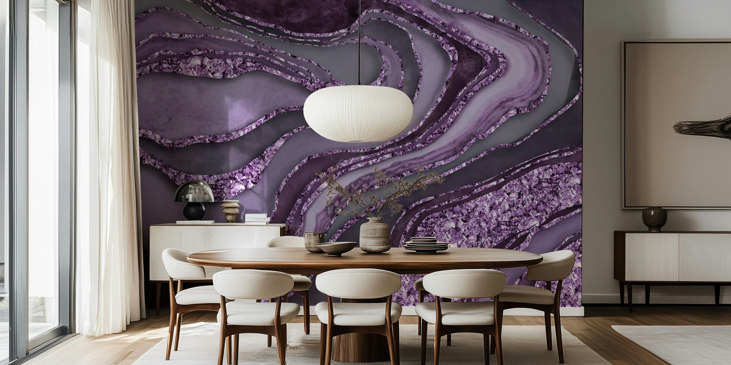 Purple marble with crystal patterns, elegant design wallpaper