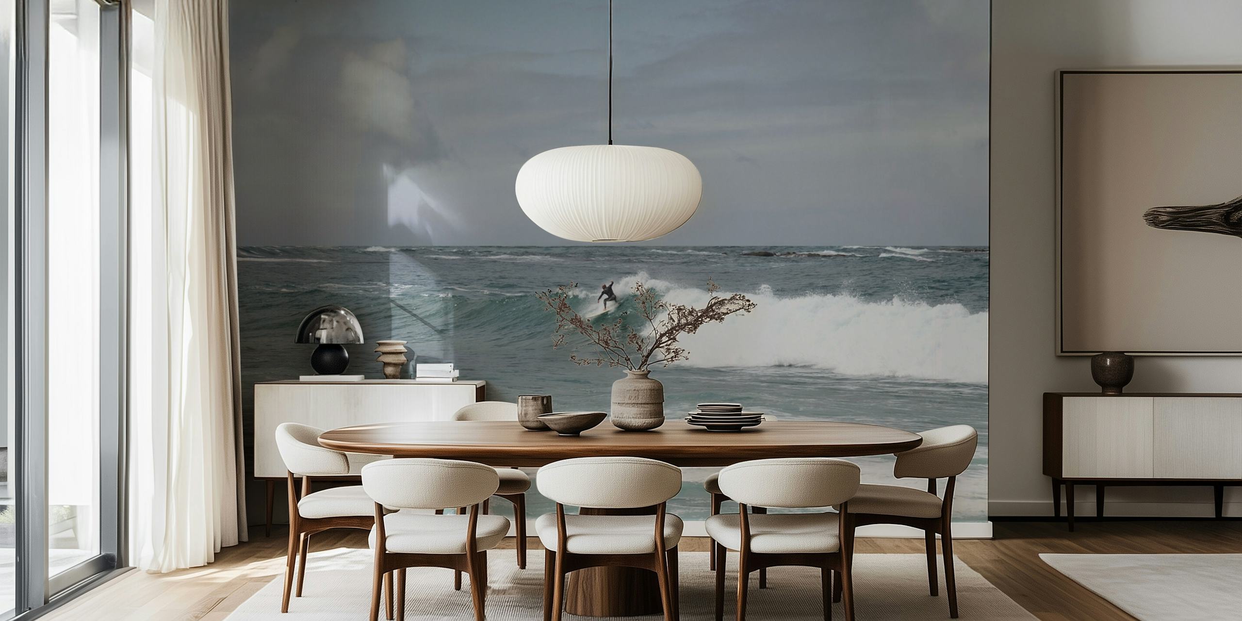 Surfer Riding the Wave 1 tapet i et rom