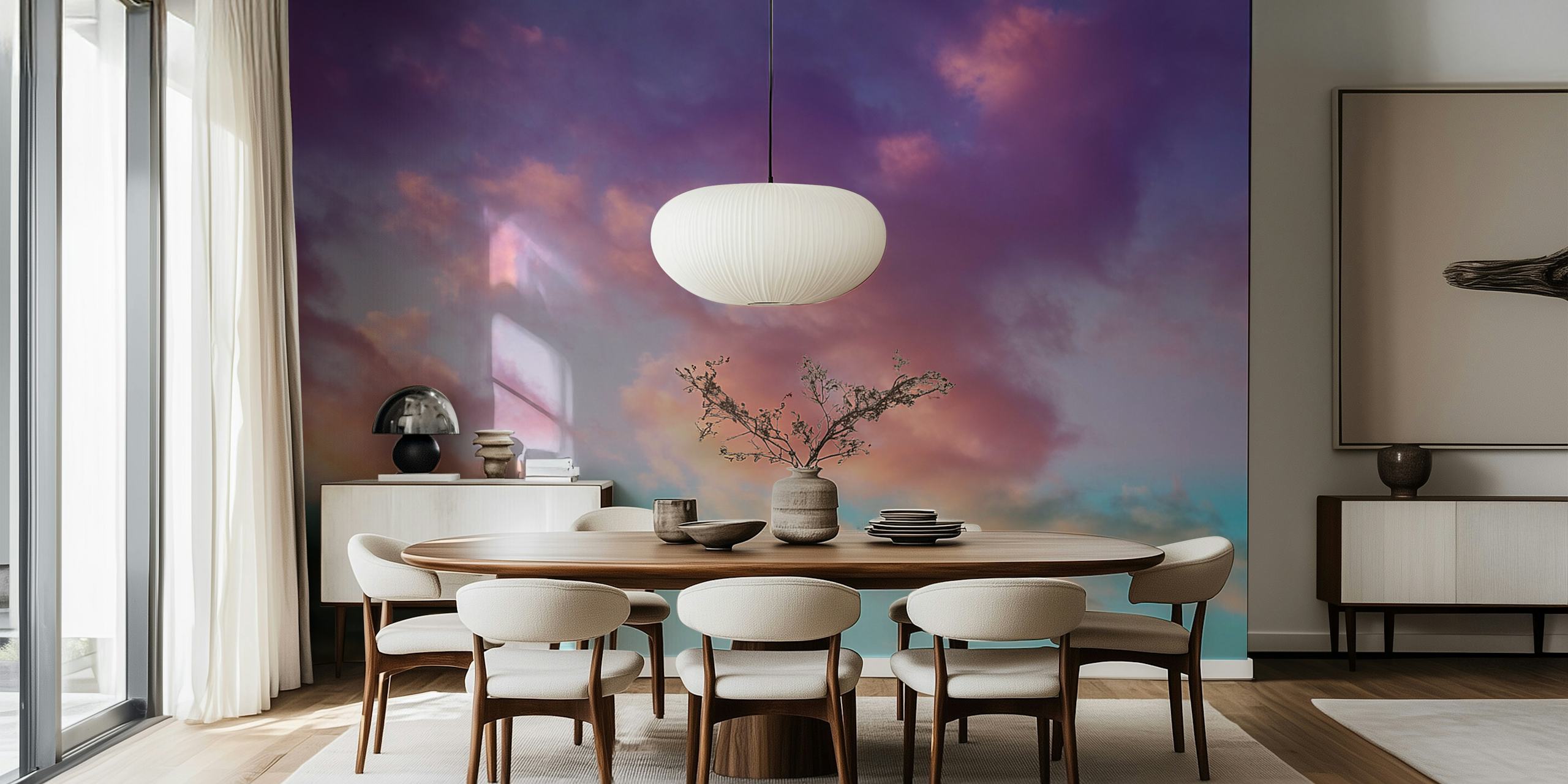 Carta da parati con motivo di nuvole celestiali nella stanza